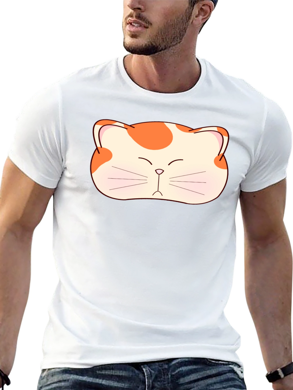 Cute Cat Face Graphic Tee - Black Cotton T-Shirt