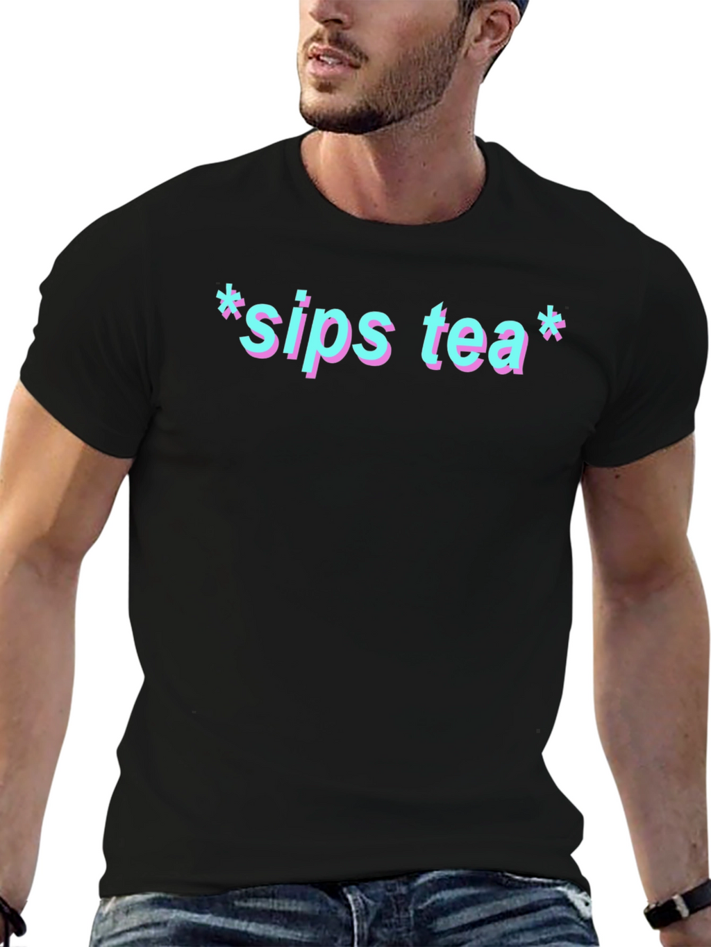 Sips Tea Graphic Print Black T-Shirt