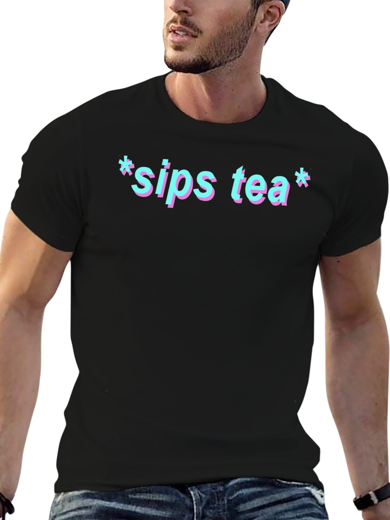 Sips Tea Graphic Print Black T-Shirt