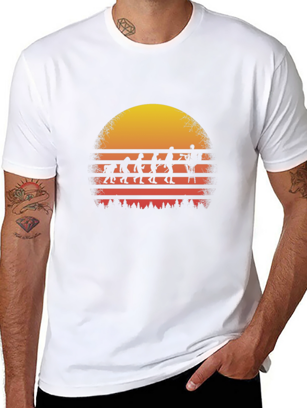 Evolution of Climbing T-Shirt Sunset Design