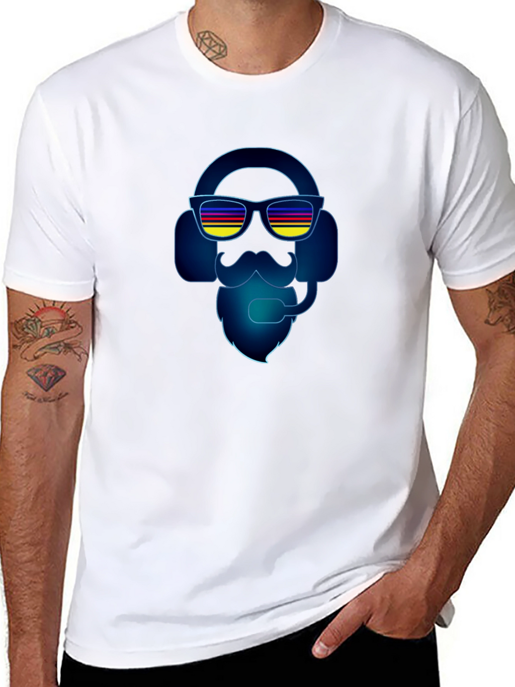 Retro Gamer Headset Beard Graphic Tee