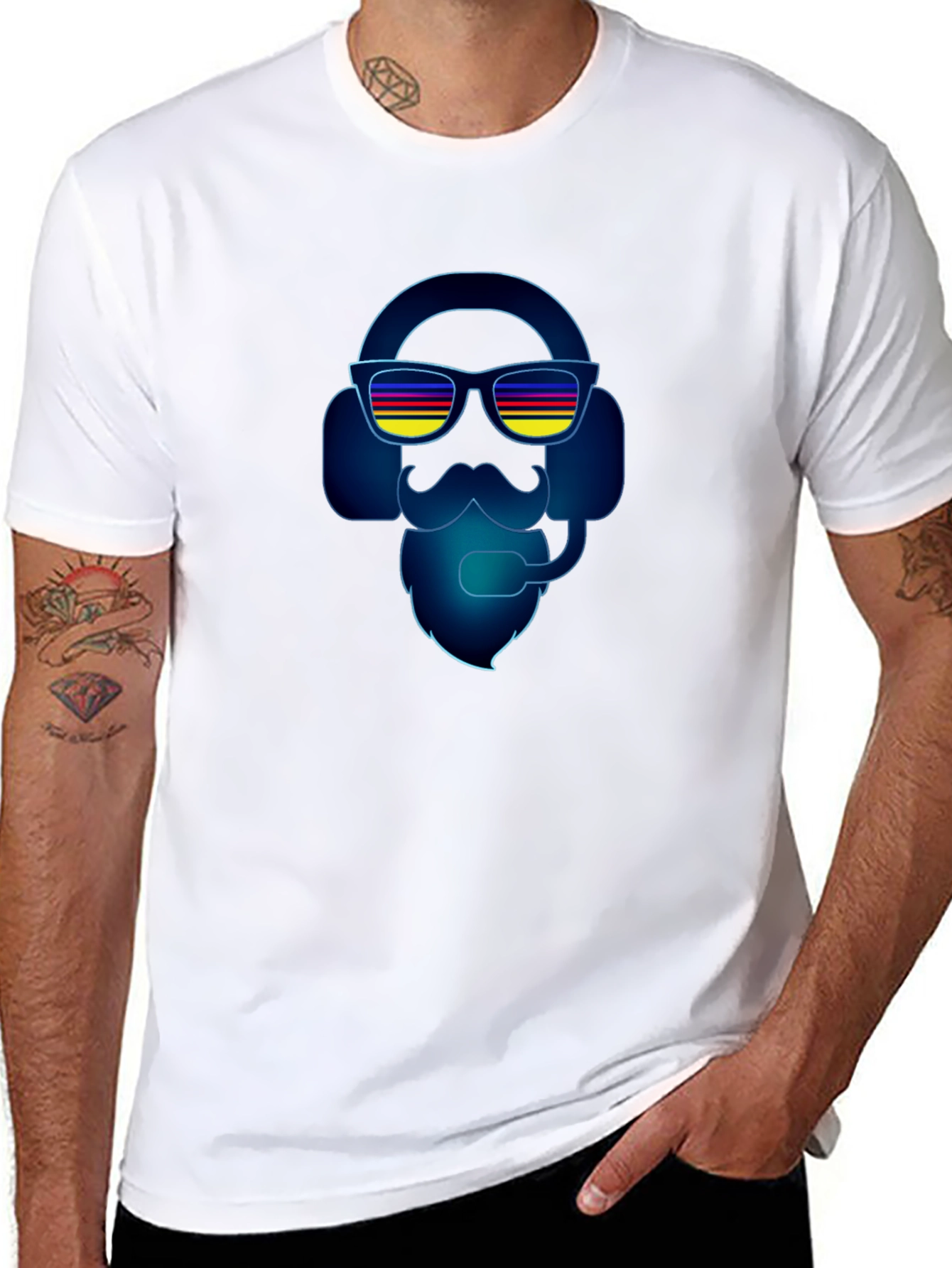 Retro Gamer Headset Beard Graphic Tee