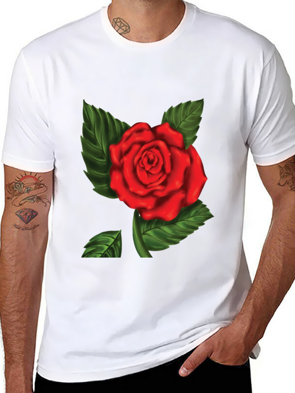 Red Rose Graphic Print Mens T-Shirt