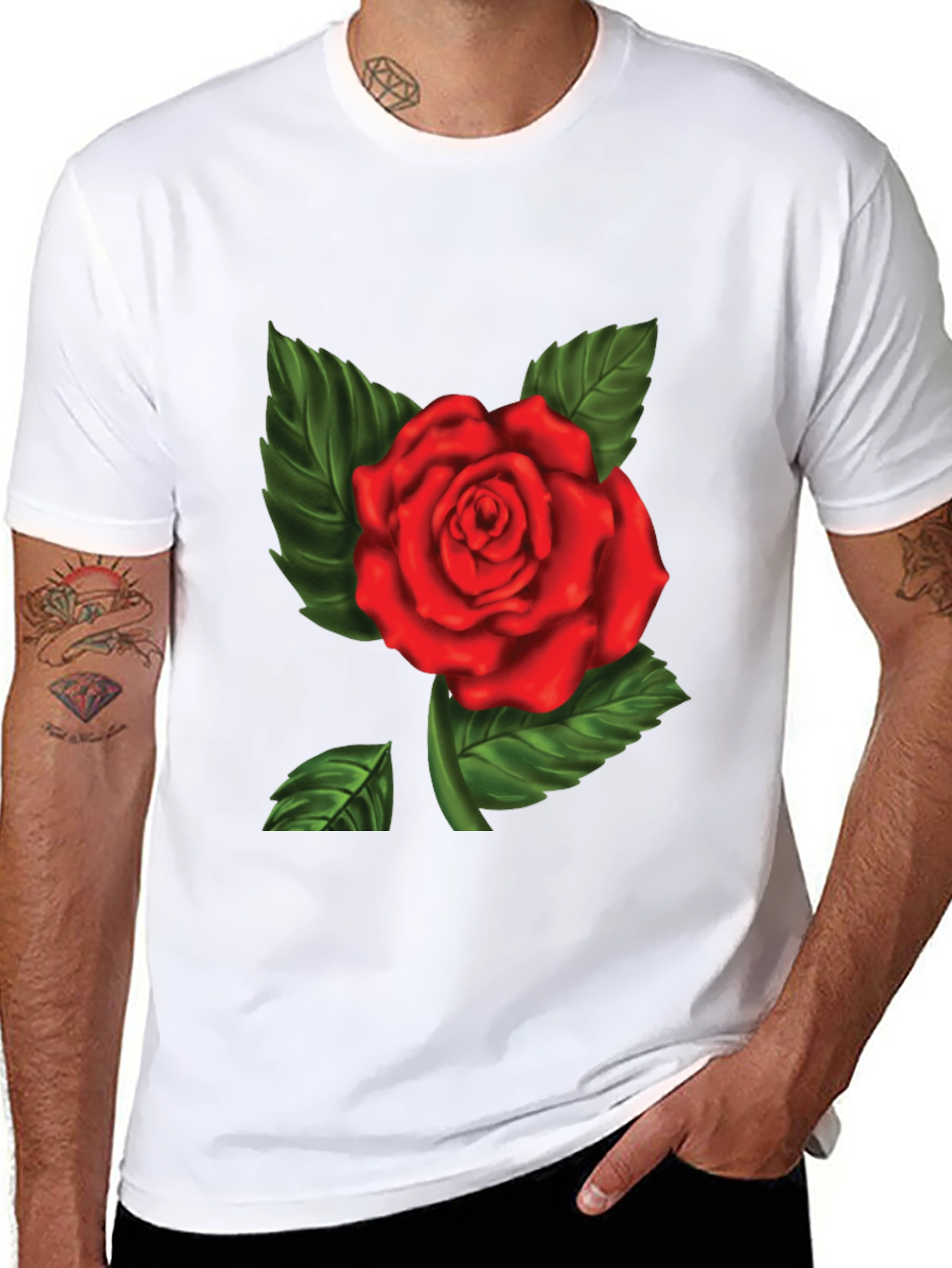 Red Rose Graphic Print Mens T-Shirt