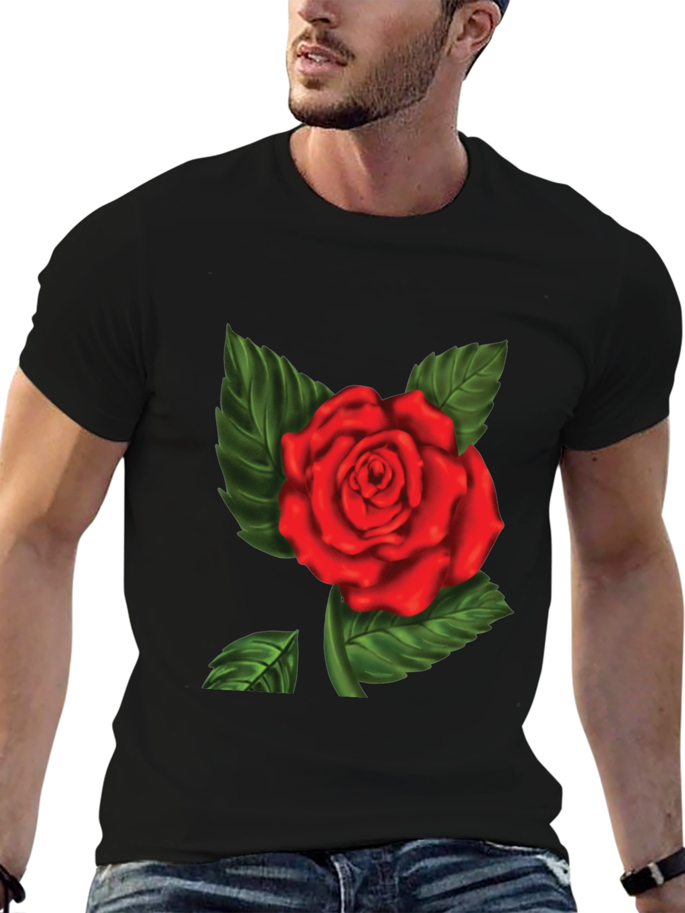 Red Rose Graphic Print Mens T-Shirt
