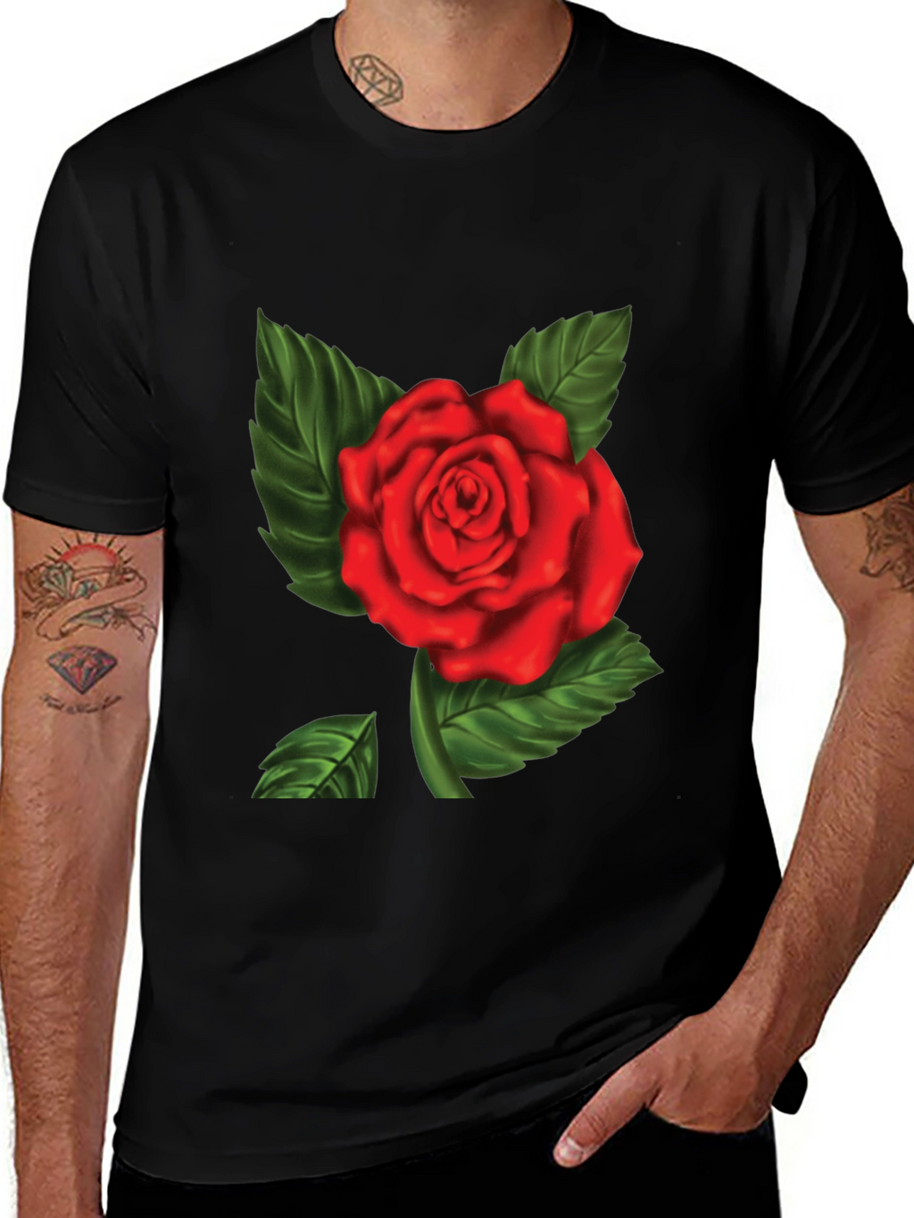 Red Rose Graphic Print Mens T-Shirt