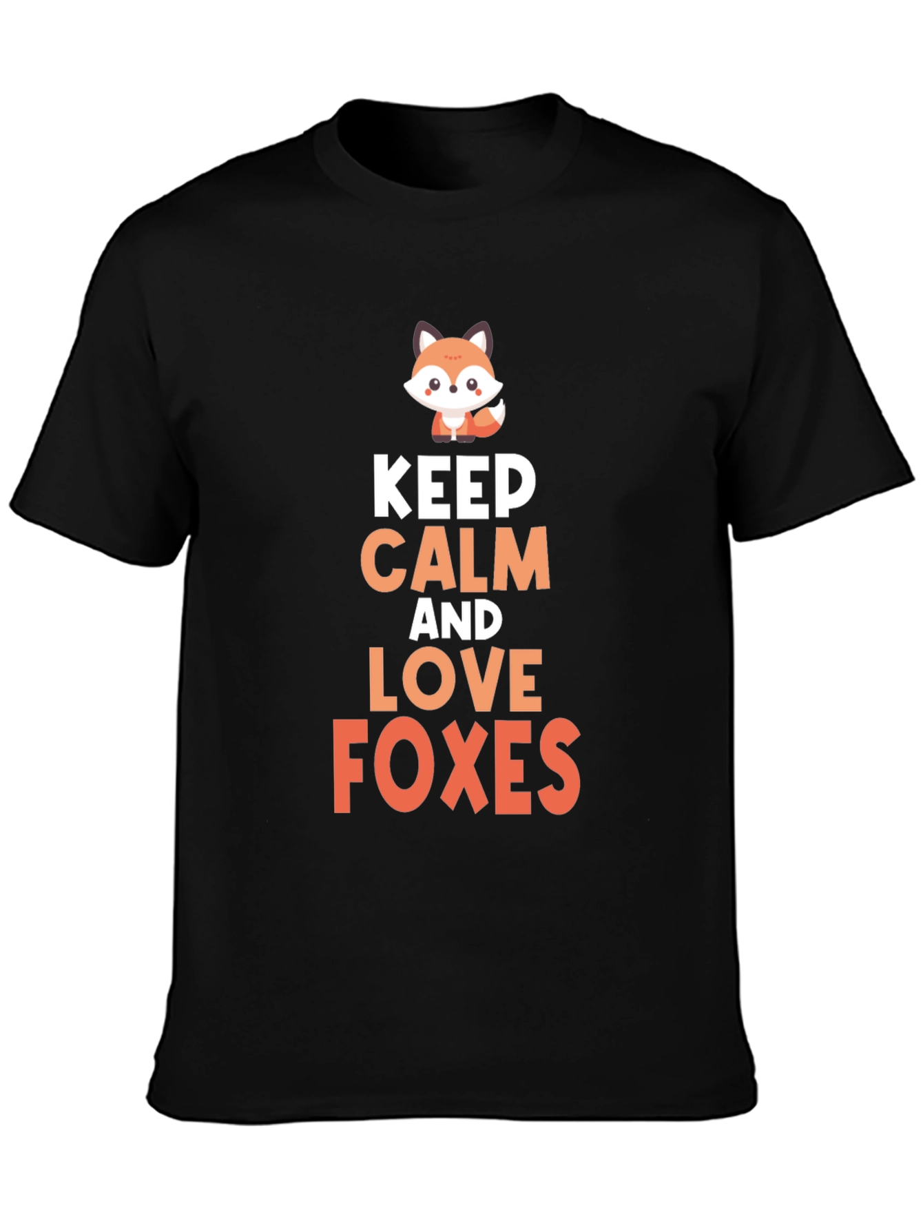 Keep Calm & Love Foxes Graphic Tee - Black Cotton Blend