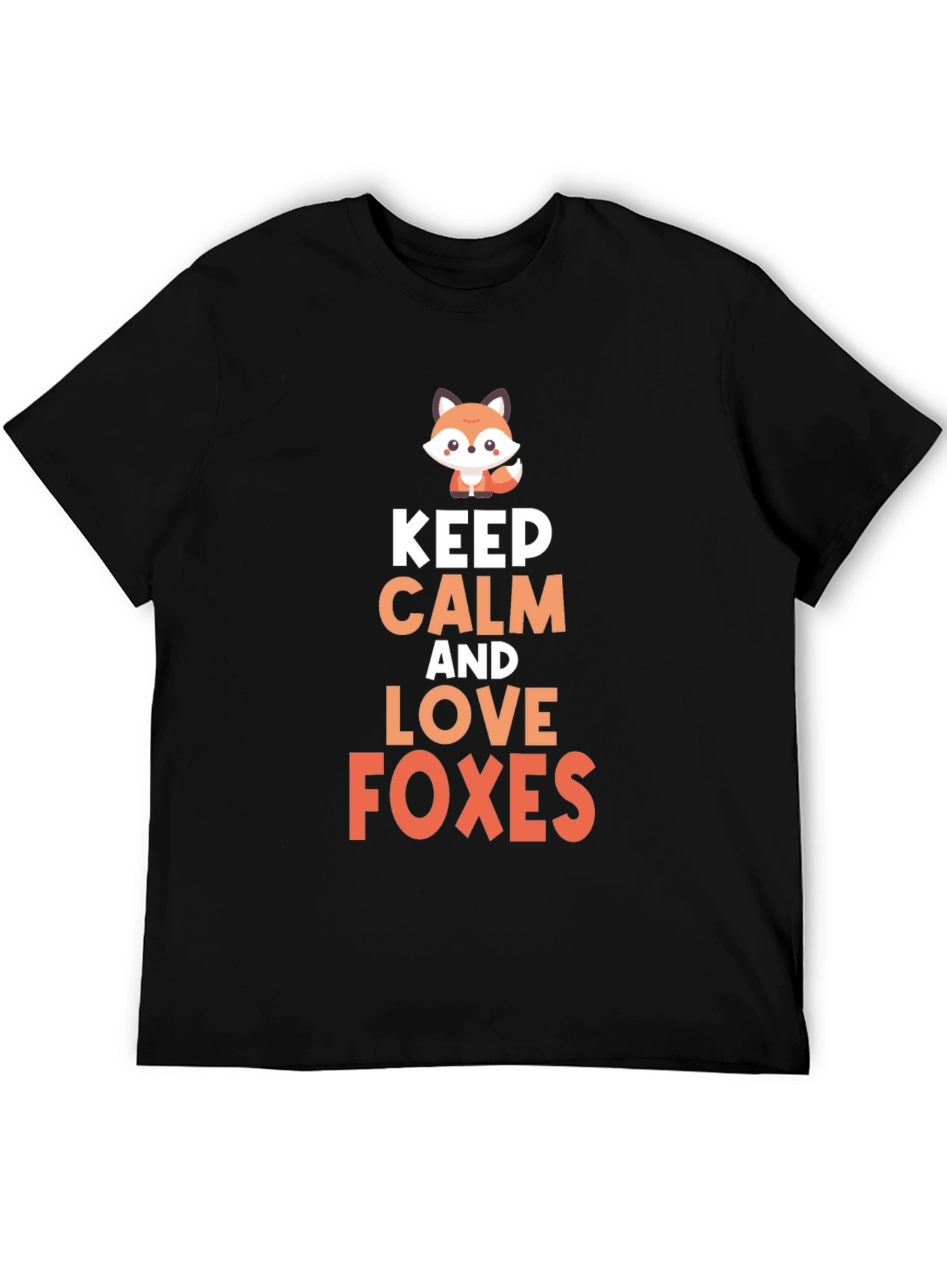Keep Calm & Love Foxes Graphic Tee - Black Cotton Blend