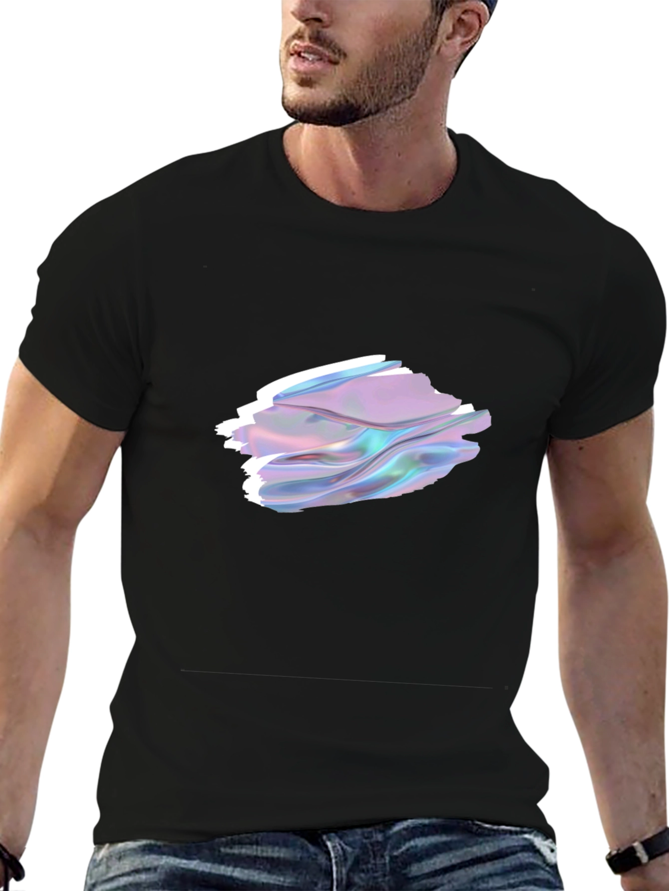 Stylish Black T-Shirt with Abstract Holographic Design