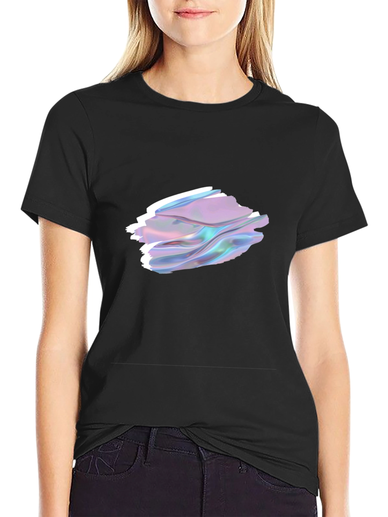 Stylish Black T-Shirt with Abstract Holographic Design