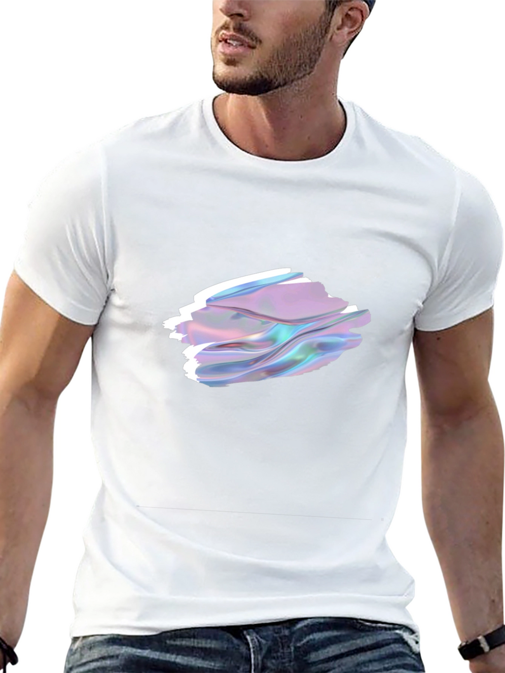 Stylish Black T-Shirt with Abstract Holographic Design