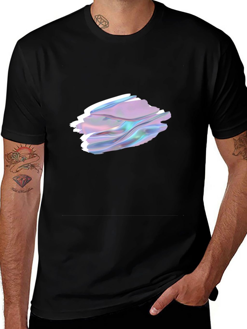Stylish Black T-Shirt with Abstract Holographic Design