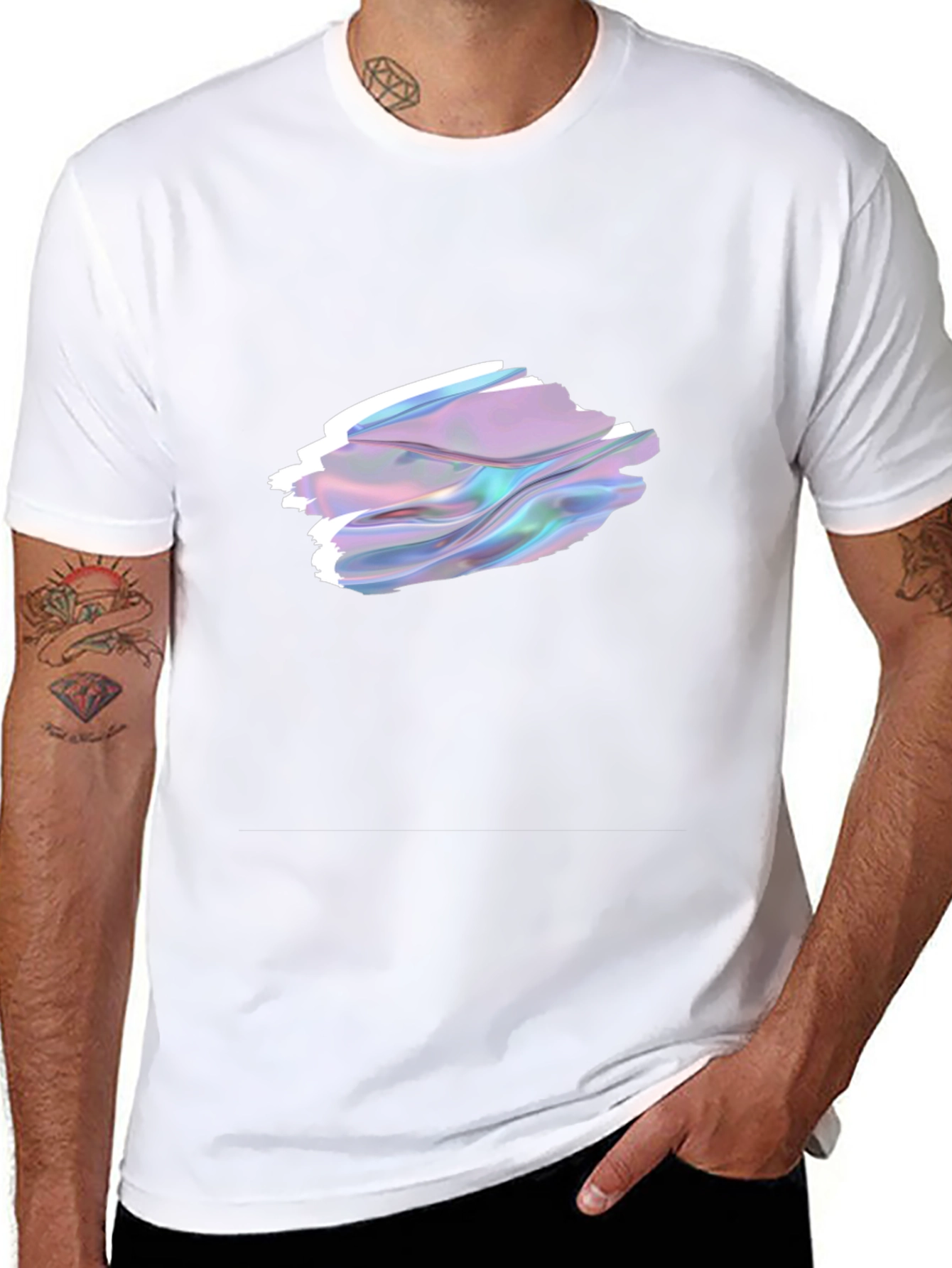 Stylish Black T-Shirt with Abstract Holographic Design