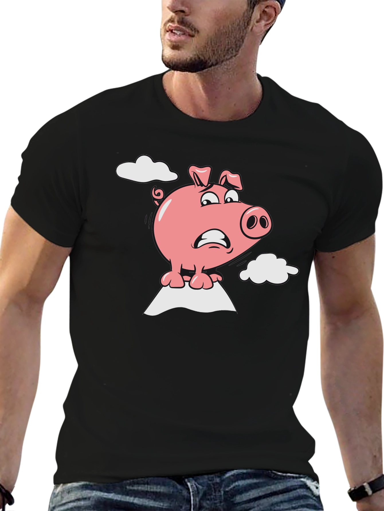 Worried Pig Cartoon Graphic Tee