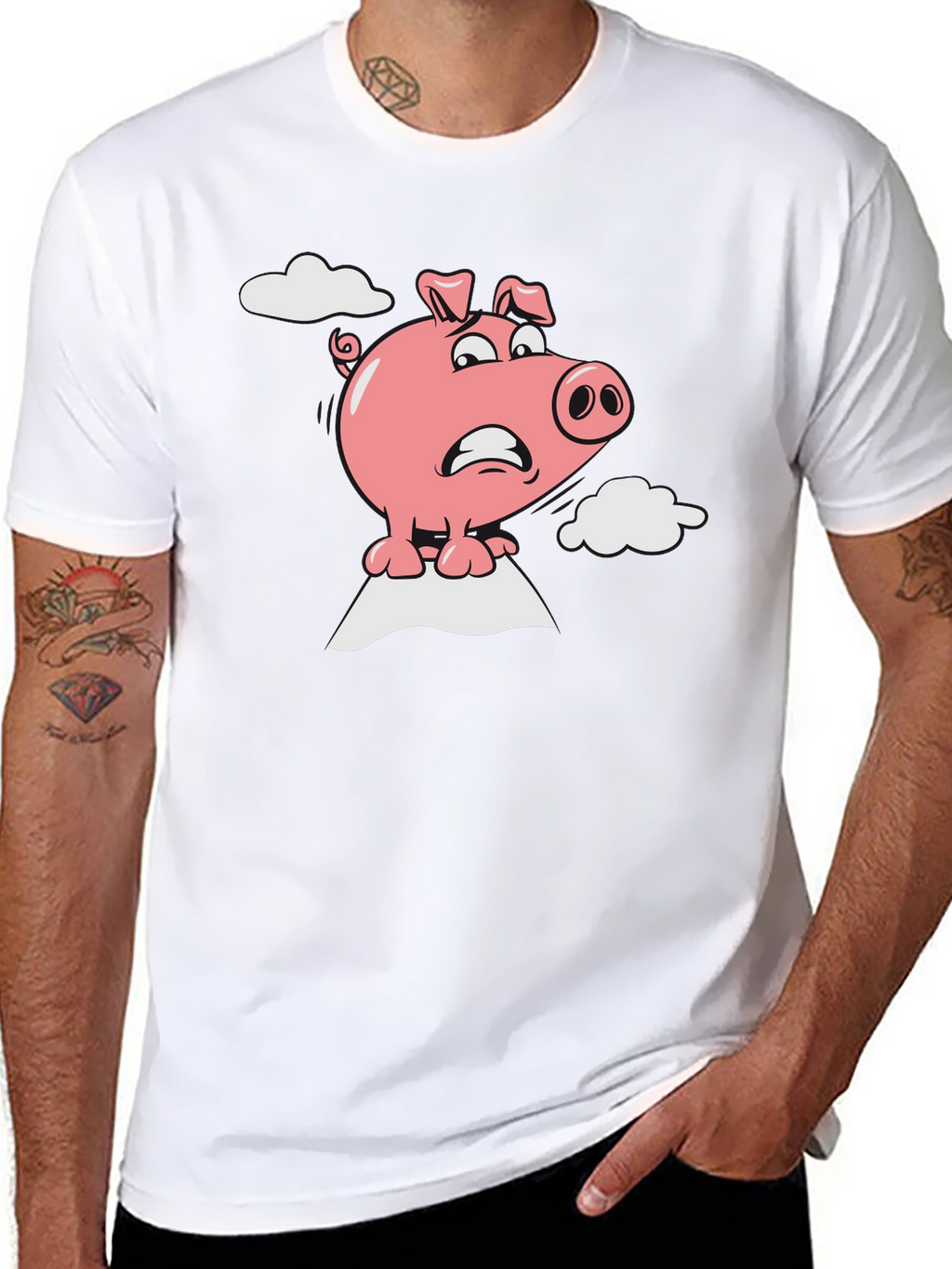 Worried Pig Cartoon Graphic Tee