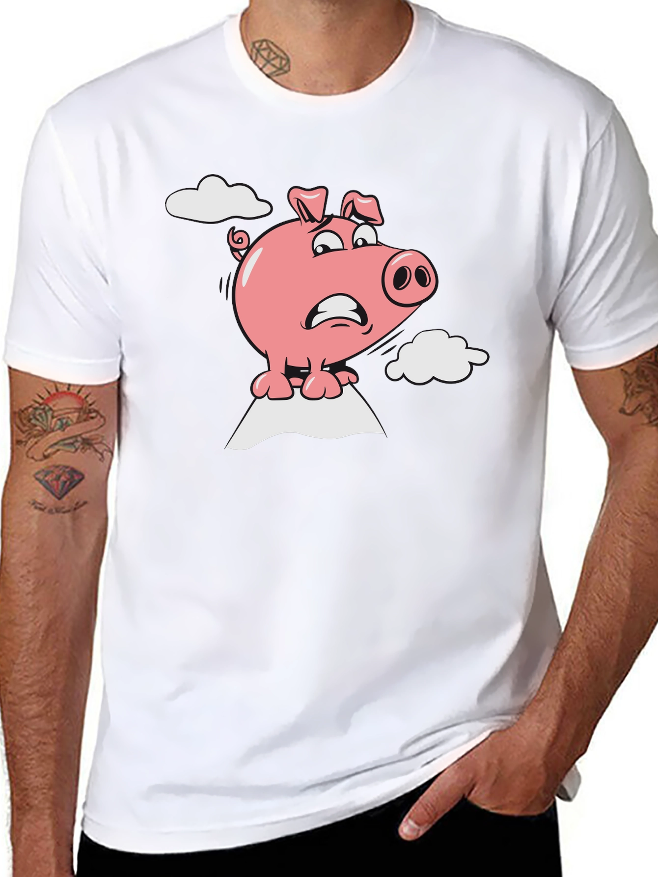Worried Pig Cartoon Graphic Tee
