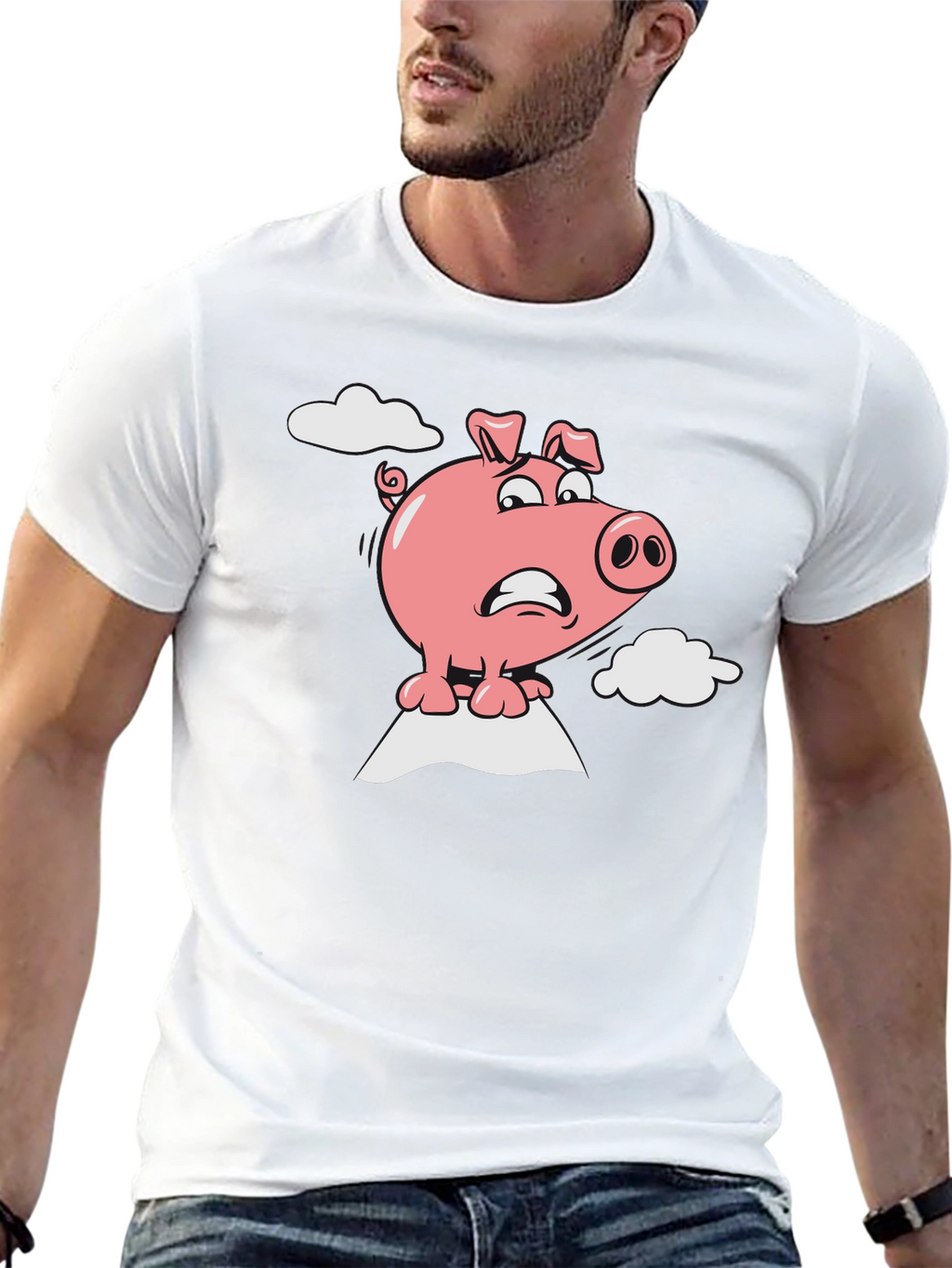 Worried Pig Cartoon Graphic Tee