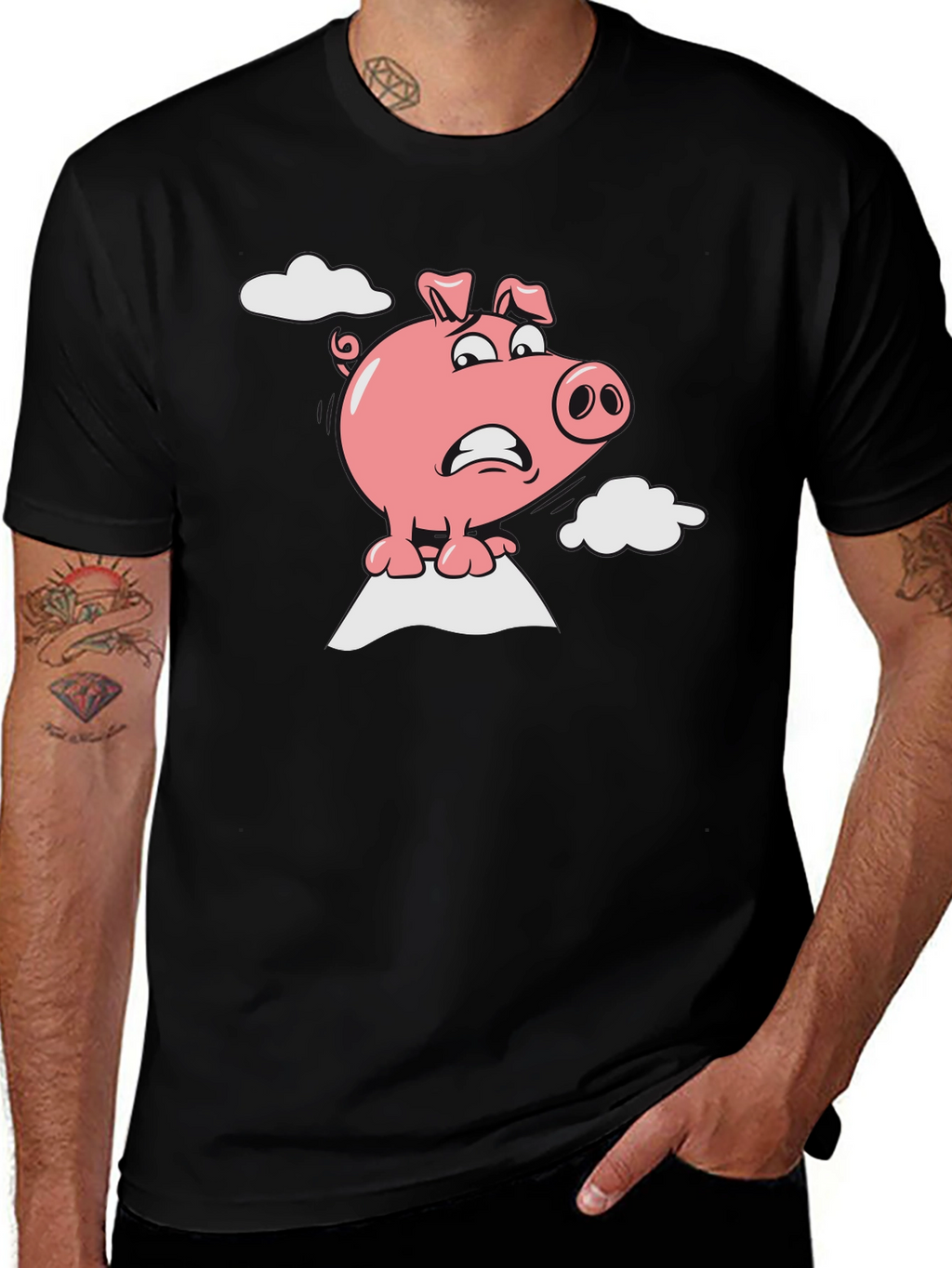 Worried Pig Cartoon Graphic Tee