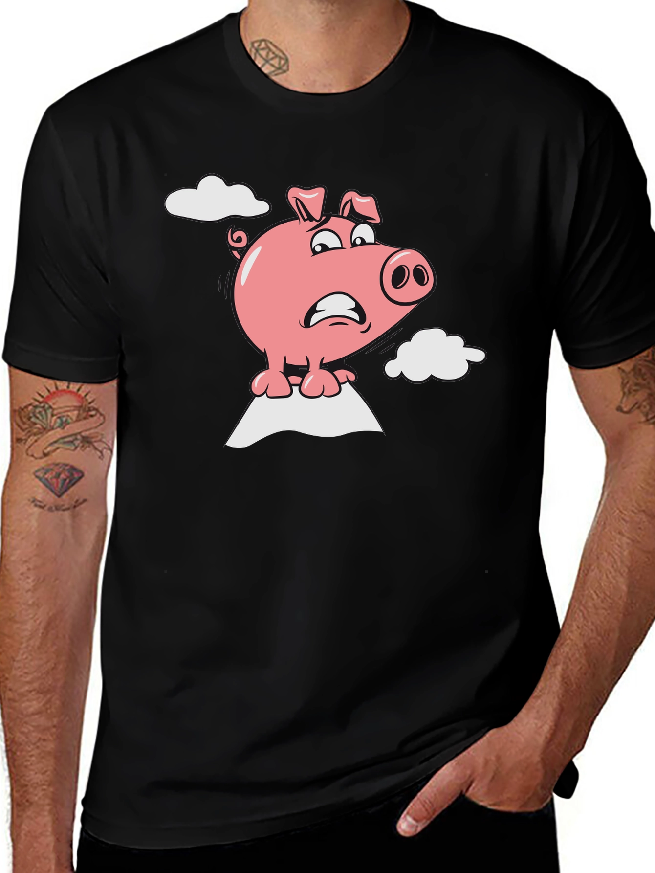 Worried Pig Cartoon Graphic Tee