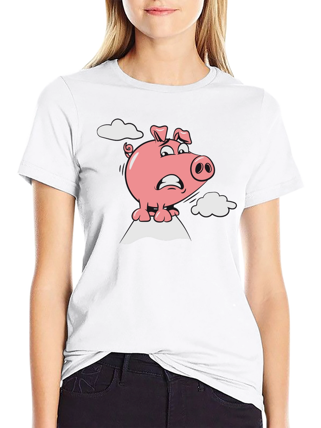 Worried Pig Cartoon Graphic Tee