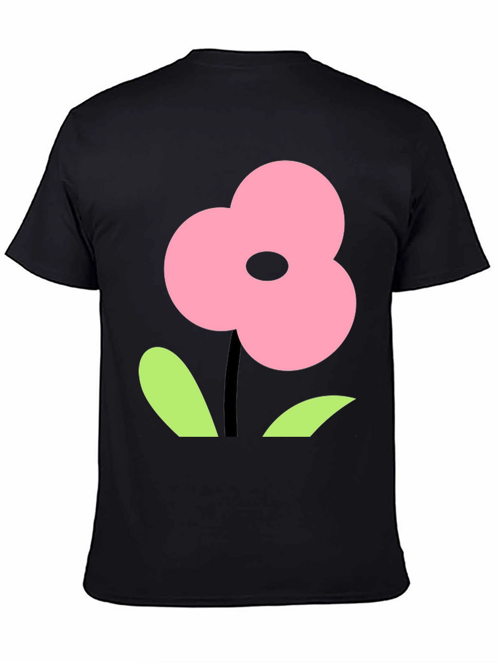 Pink Flower Graphic Black T-Shirt