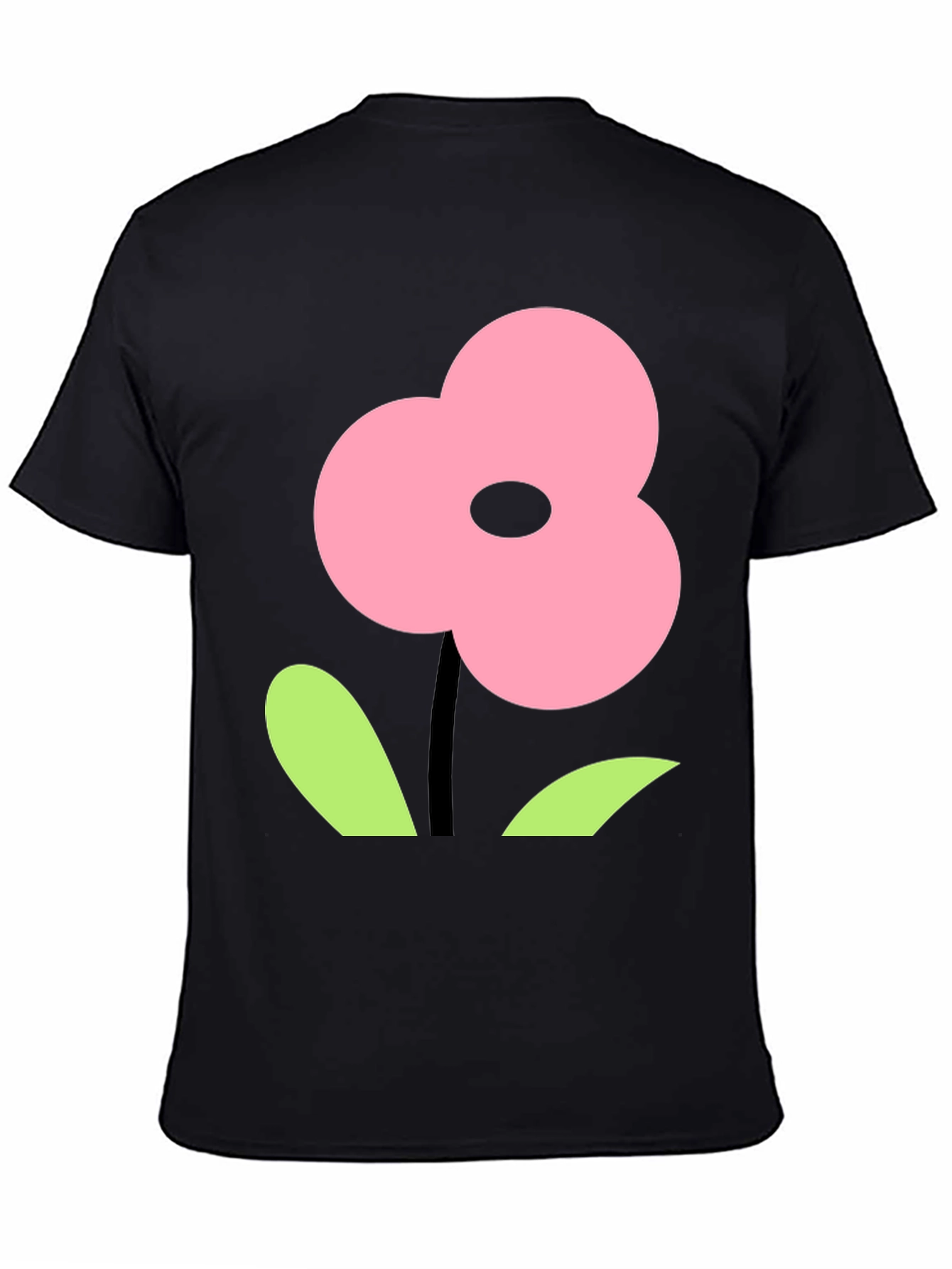 Pink Flower Graphic Black T-Shirt