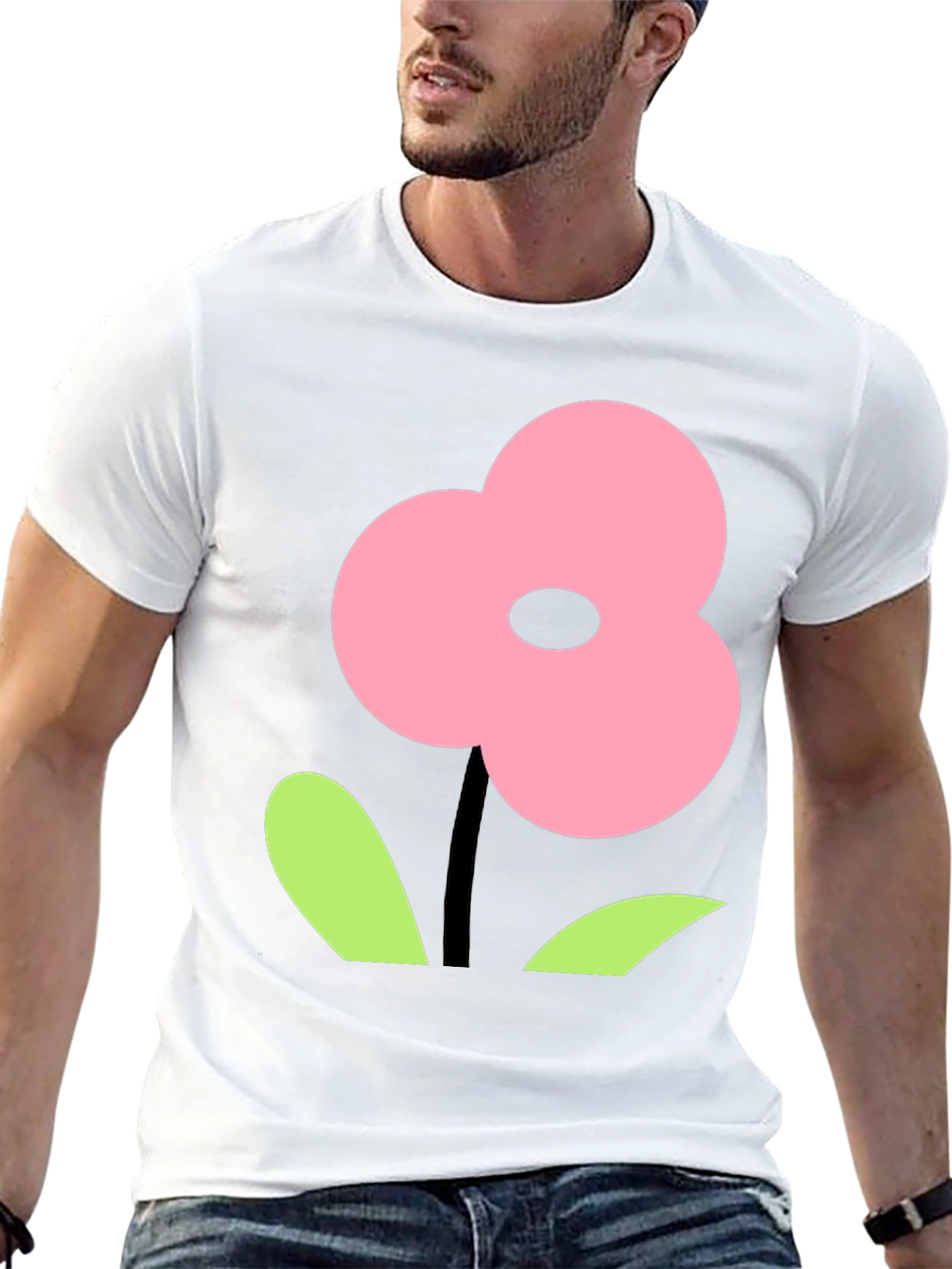 Pink Flower Graphic Black T-Shirt
