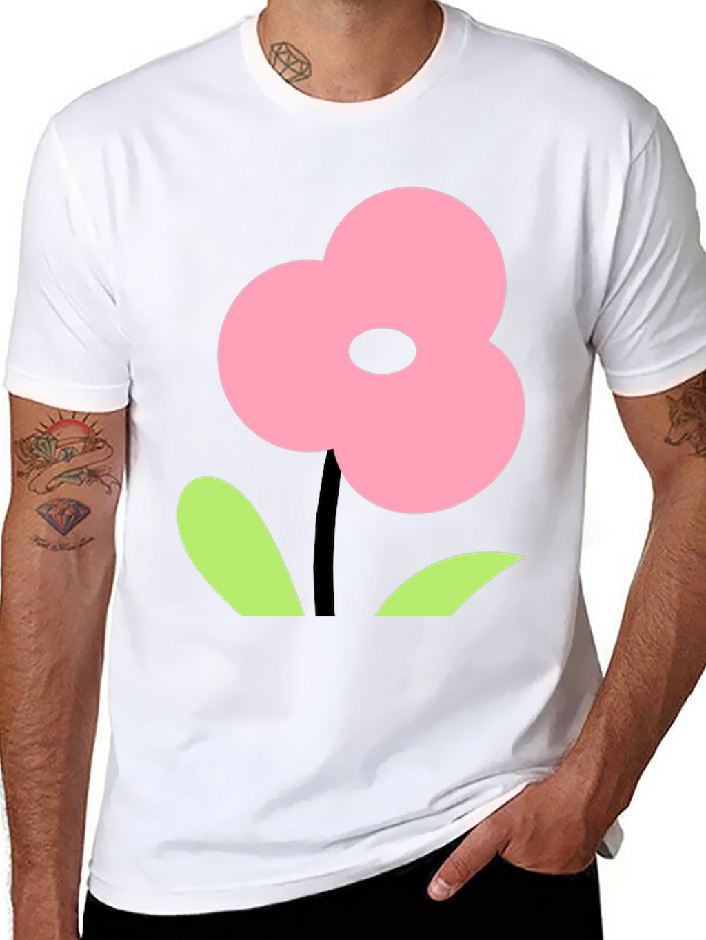 Pink Flower Graphic Black T-Shirt