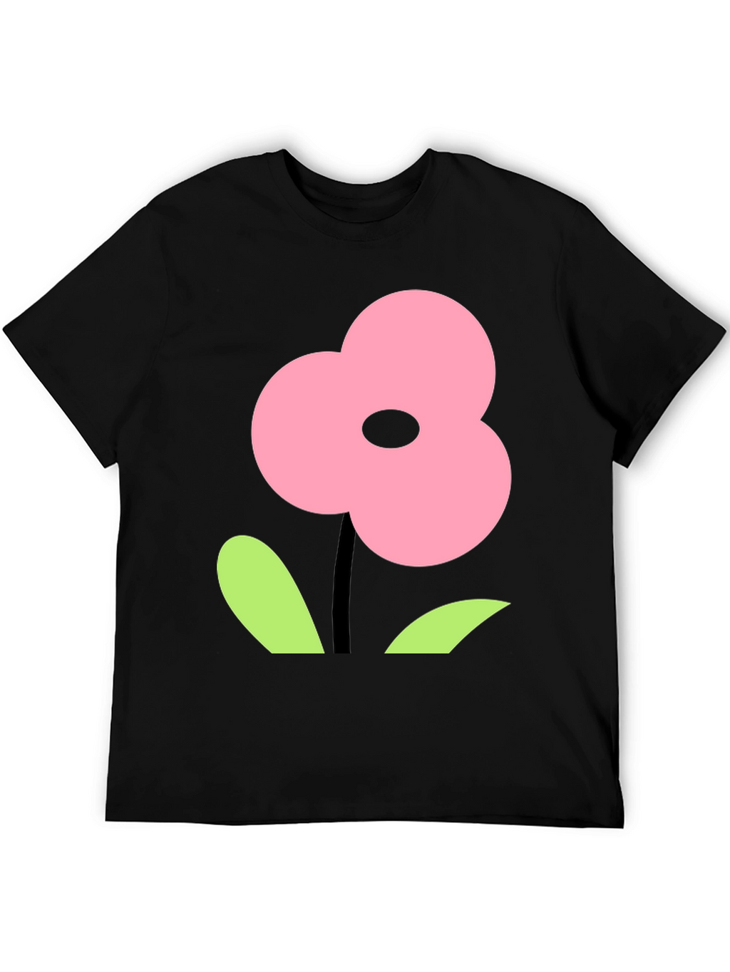 Pink Flower Graphic Black T-Shirt