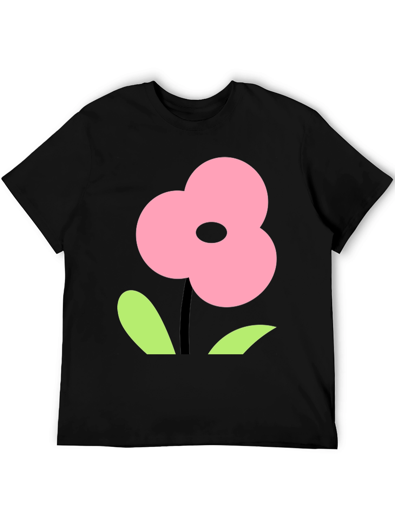 Pink Flower Graphic Black T-Shirt