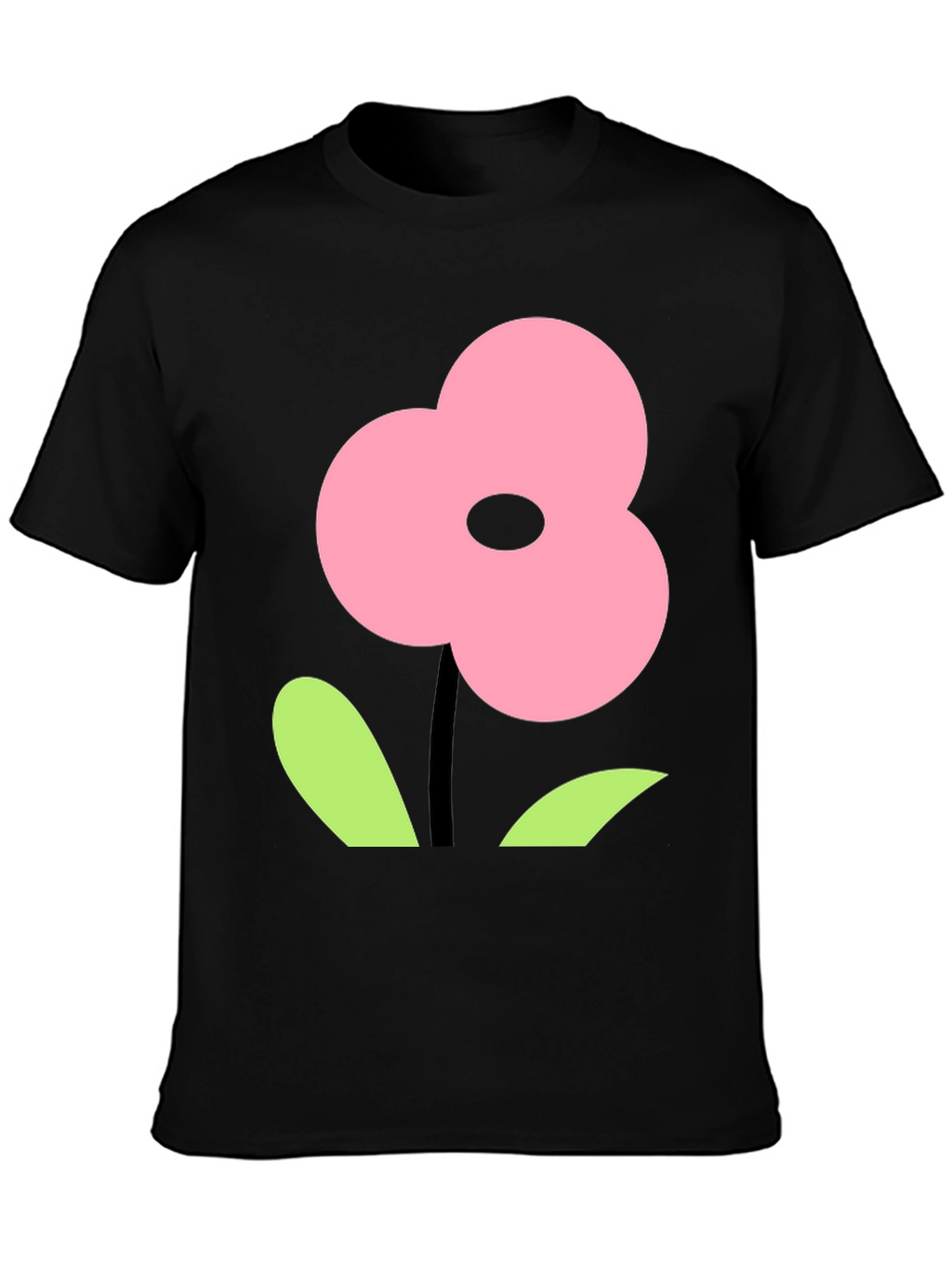 Pink Flower Graphic Black T-Shirt