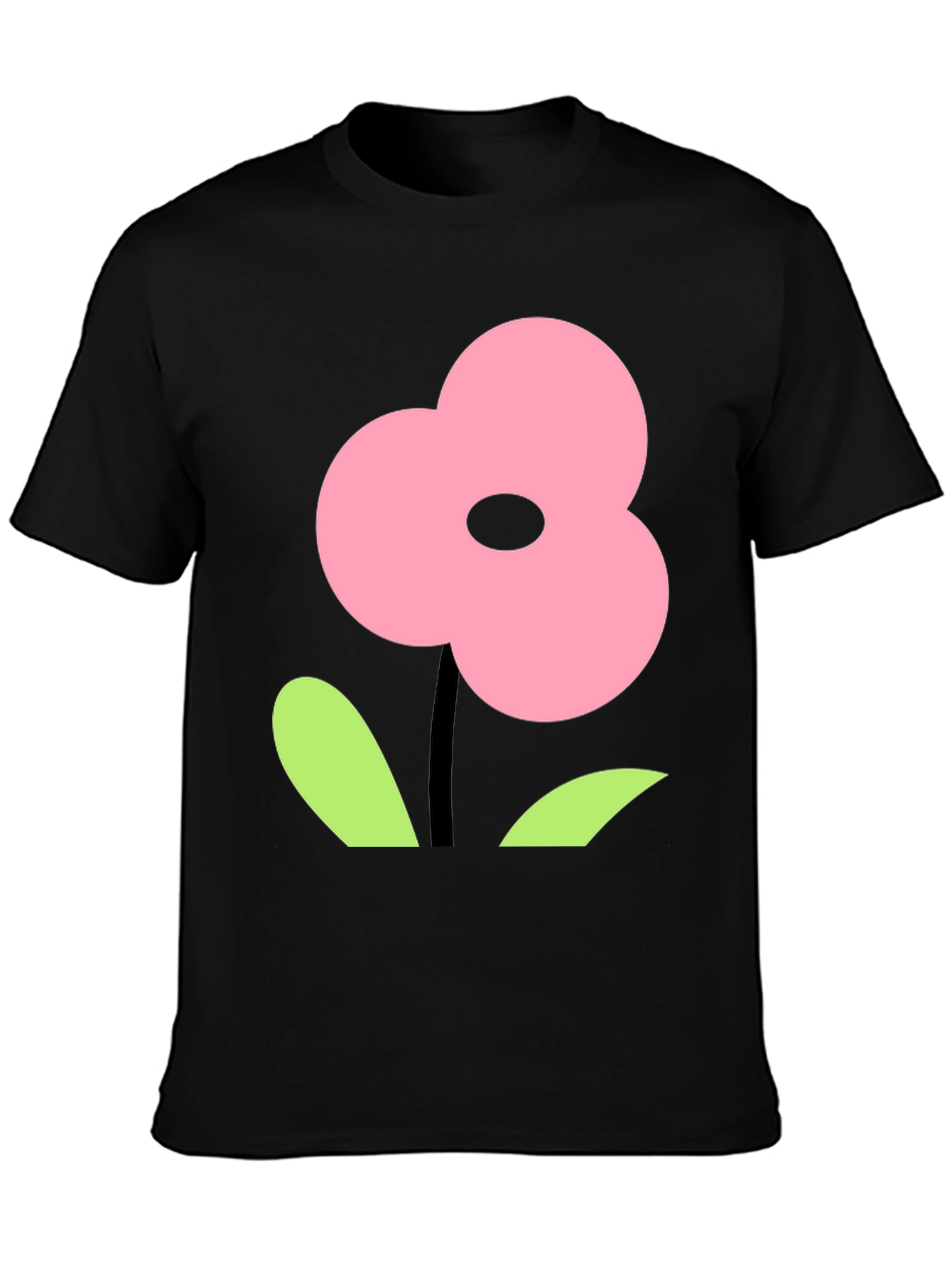 Pink Flower Graphic Black T-Shirt