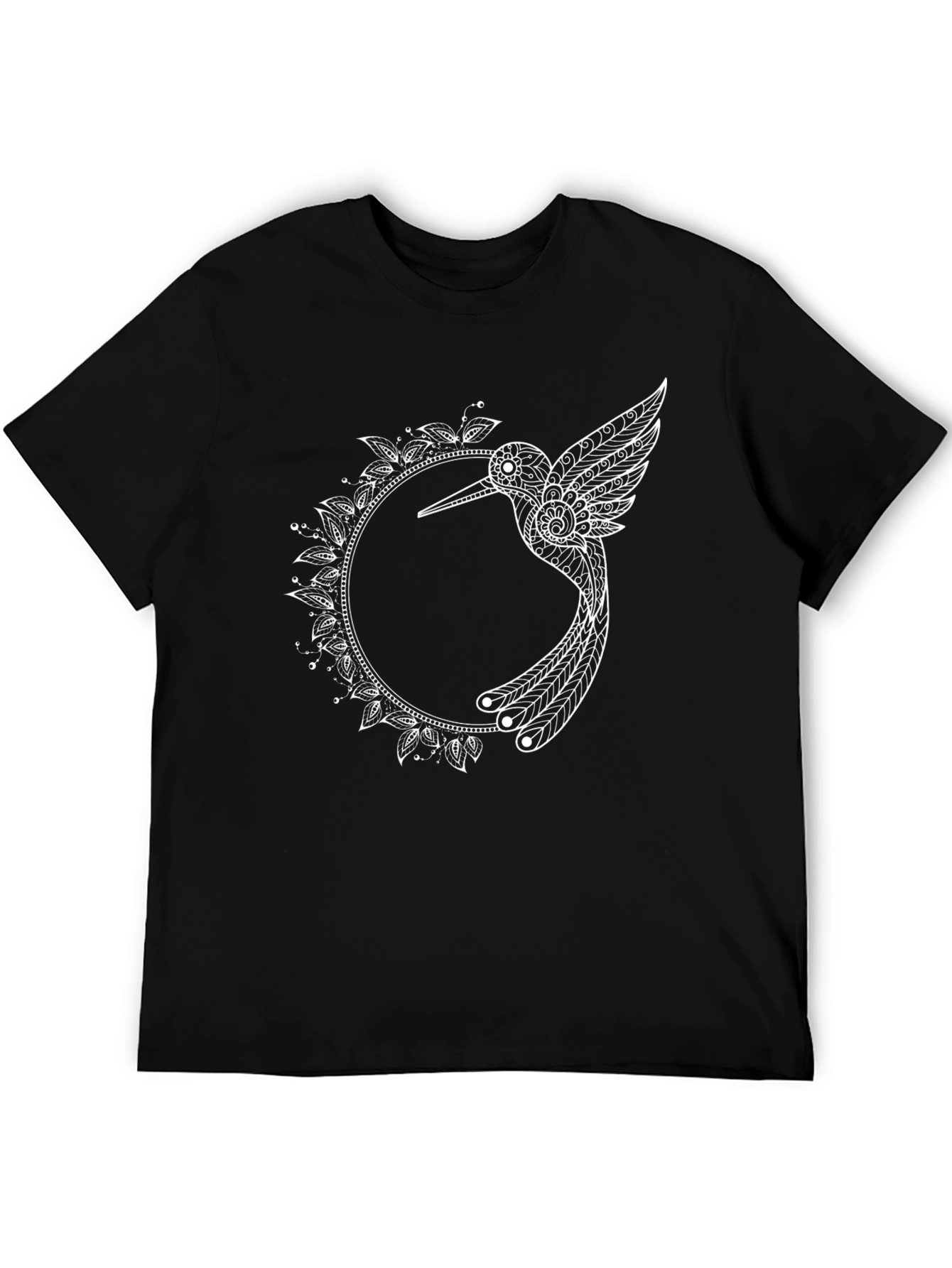 Hummingbird Mandala Graphic Tee - Black Cotton T-Shirt