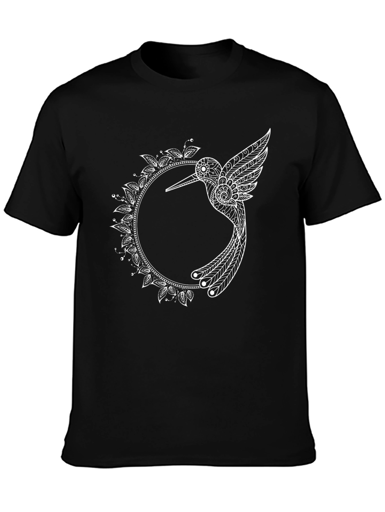 Hummingbird Mandala Graphic Tee - Black Cotton T-Shirt