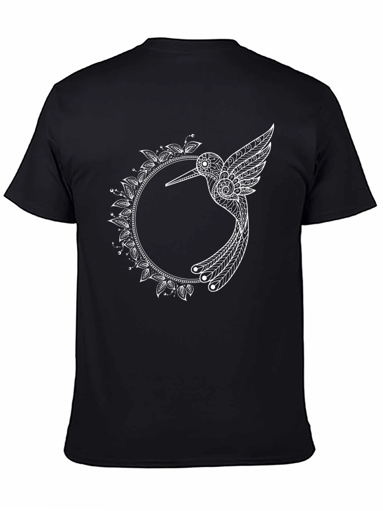Hummingbird Mandala Graphic Tee - Black Cotton T-Shirt