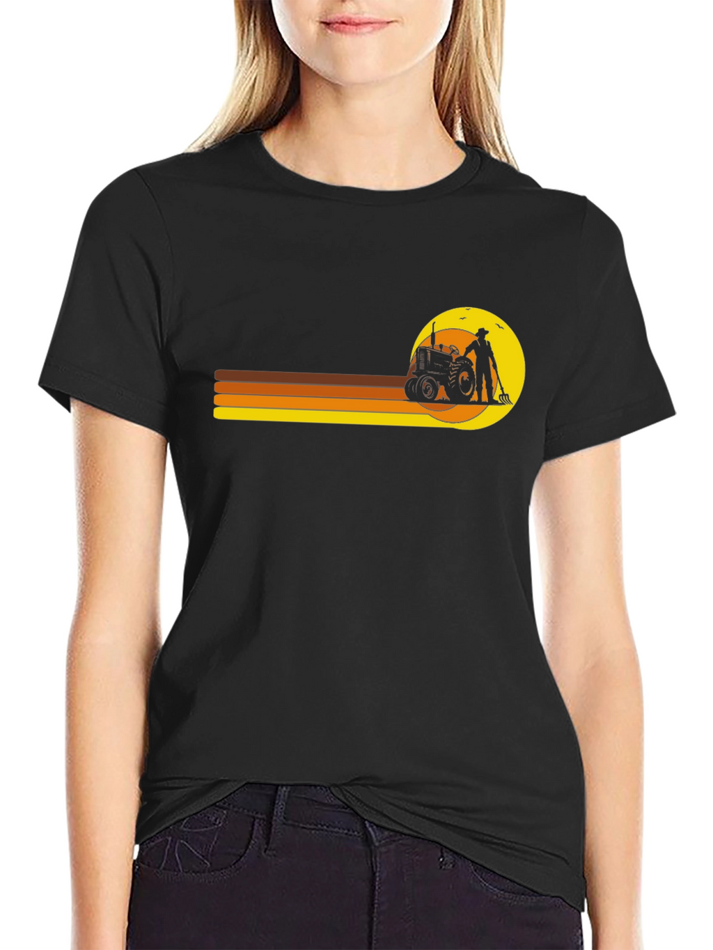 Retro Farmer T-Shirt: Tractor & Sunset Design