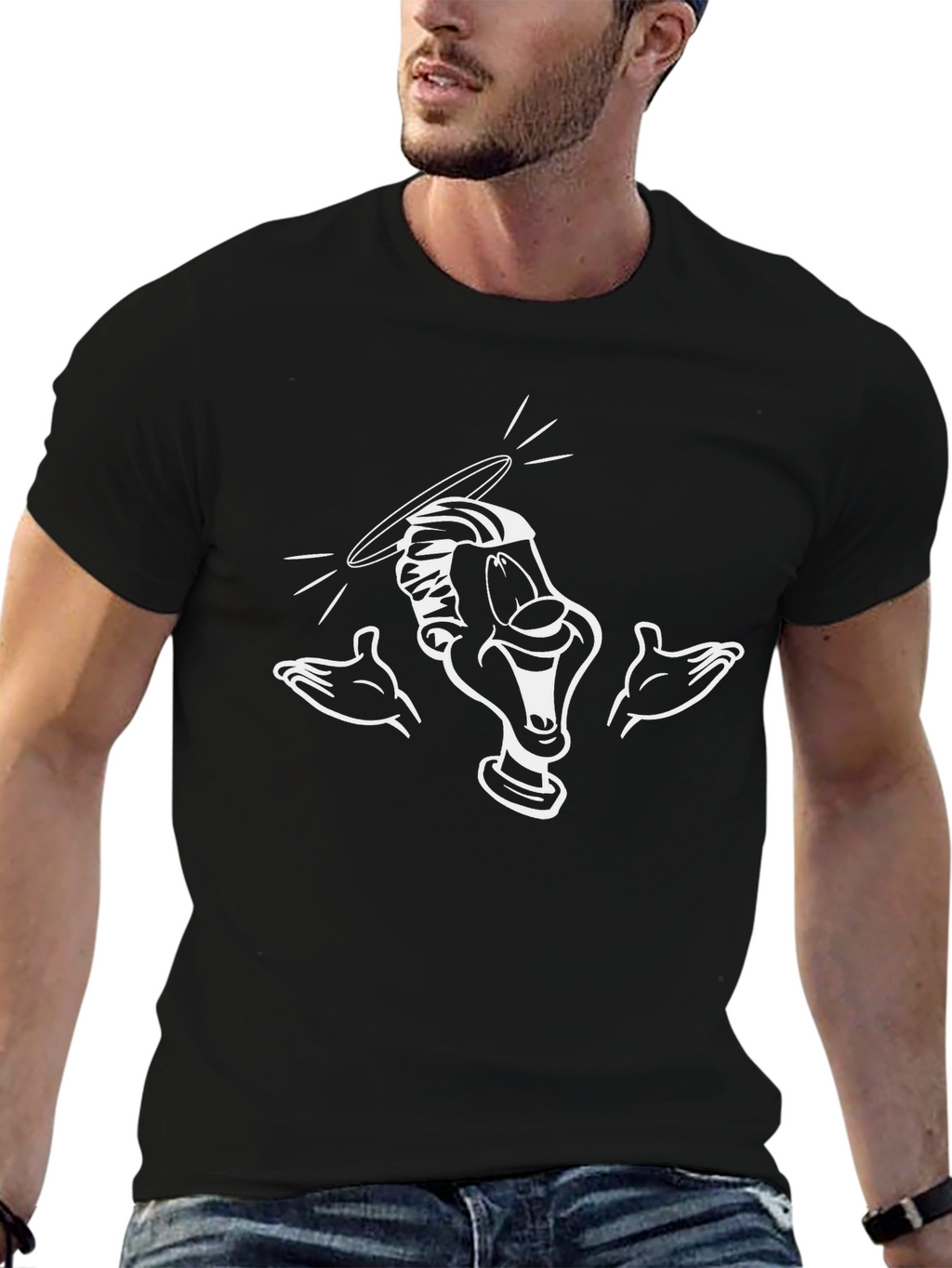 Cartoon Character Graphic T-Shirt - Black Cotton Blend