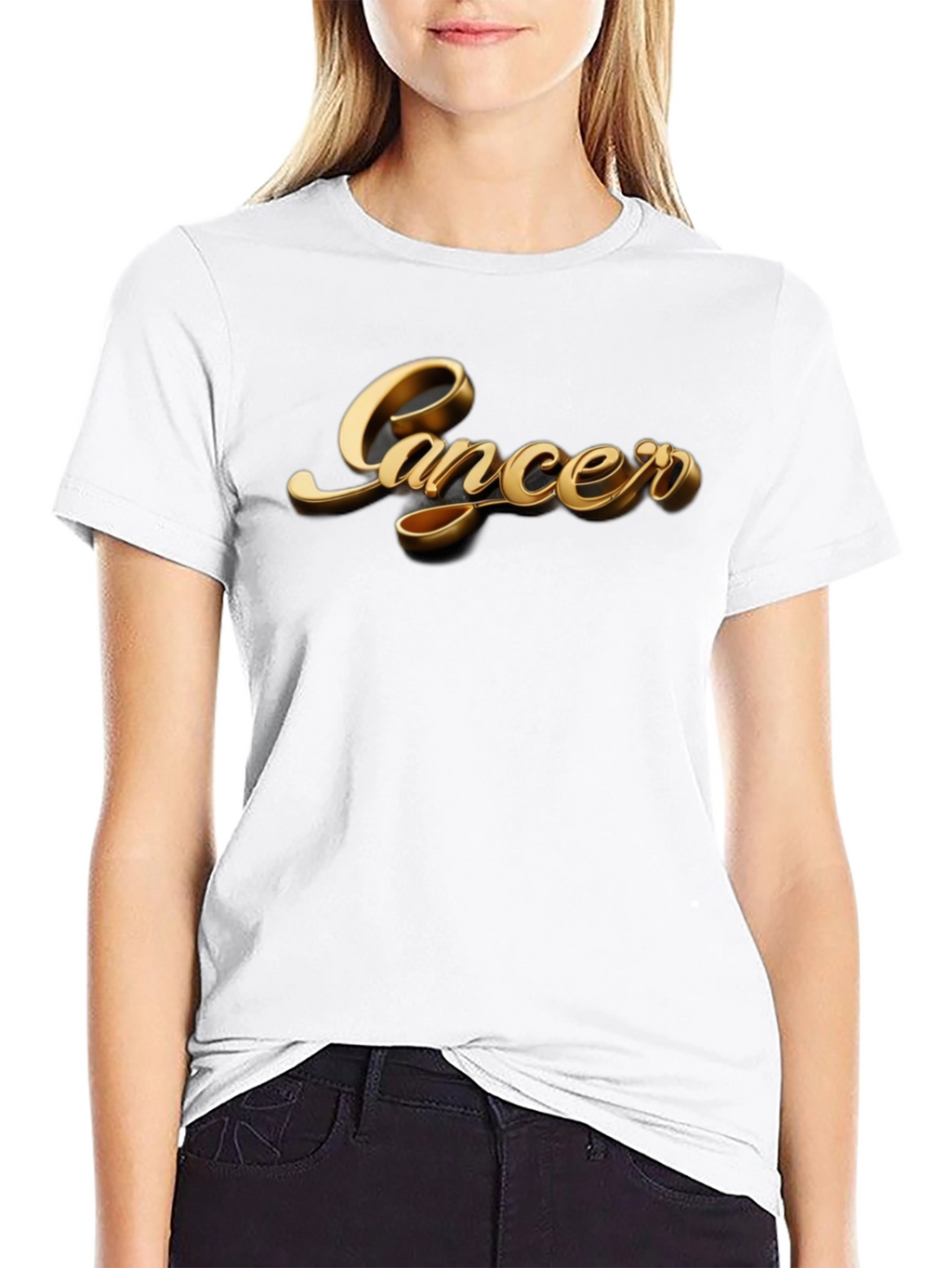 Cancer Zodiac Sign Gold Graphic Black T-Shirt