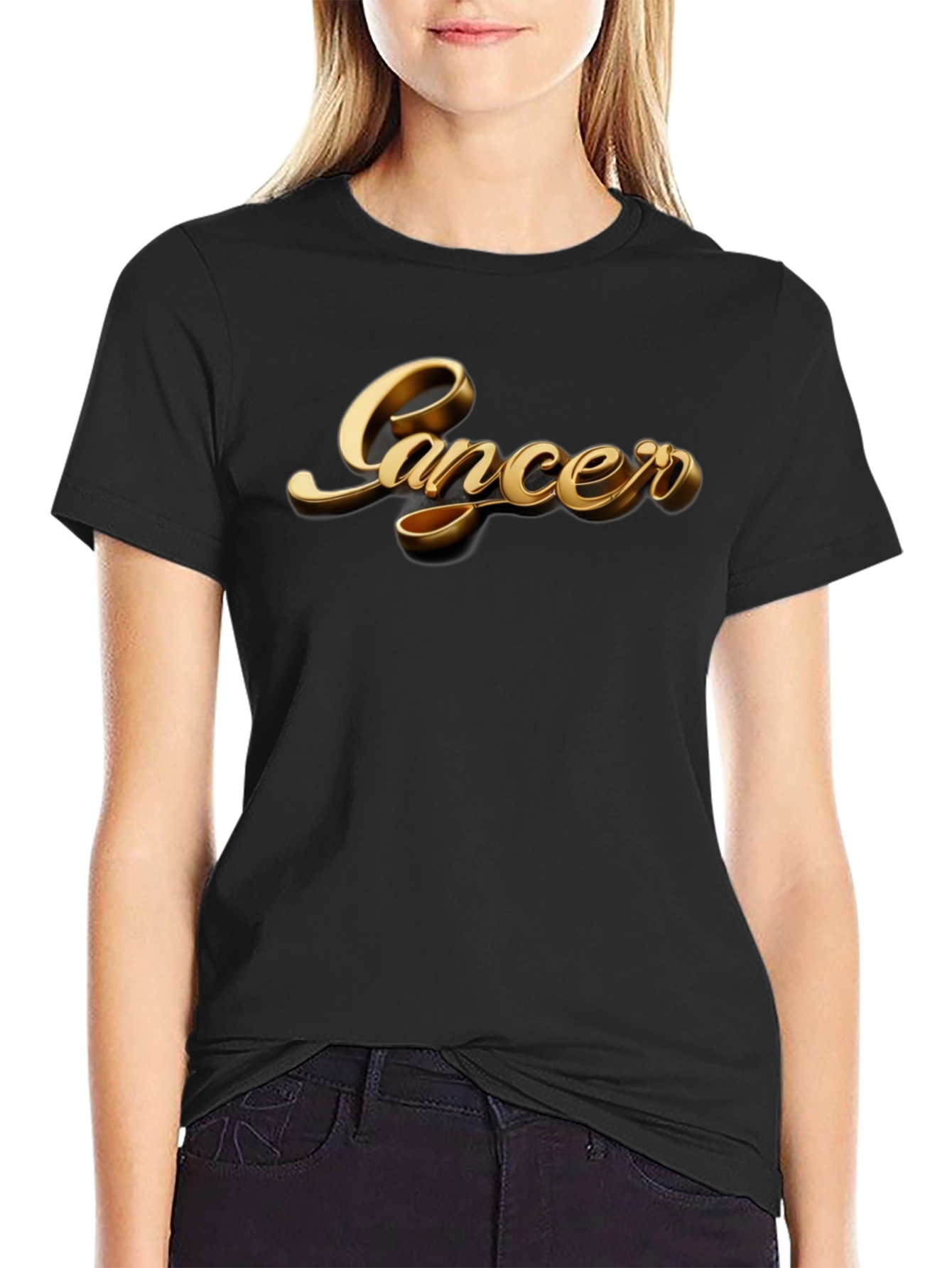Cancer Zodiac Sign Gold Graphic Black T-Shirt