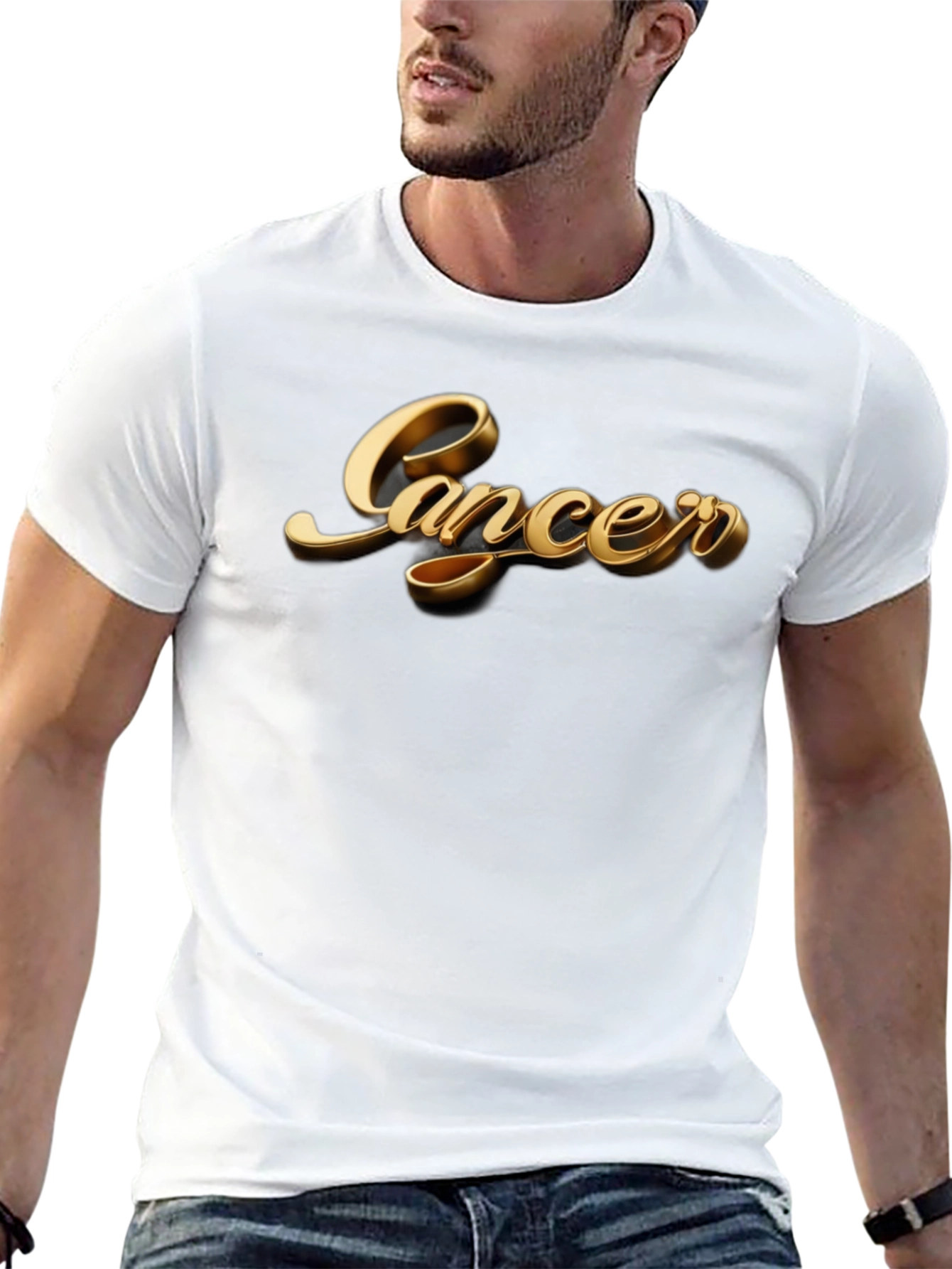 Cancer Zodiac Sign Gold Graphic Black T-Shirt