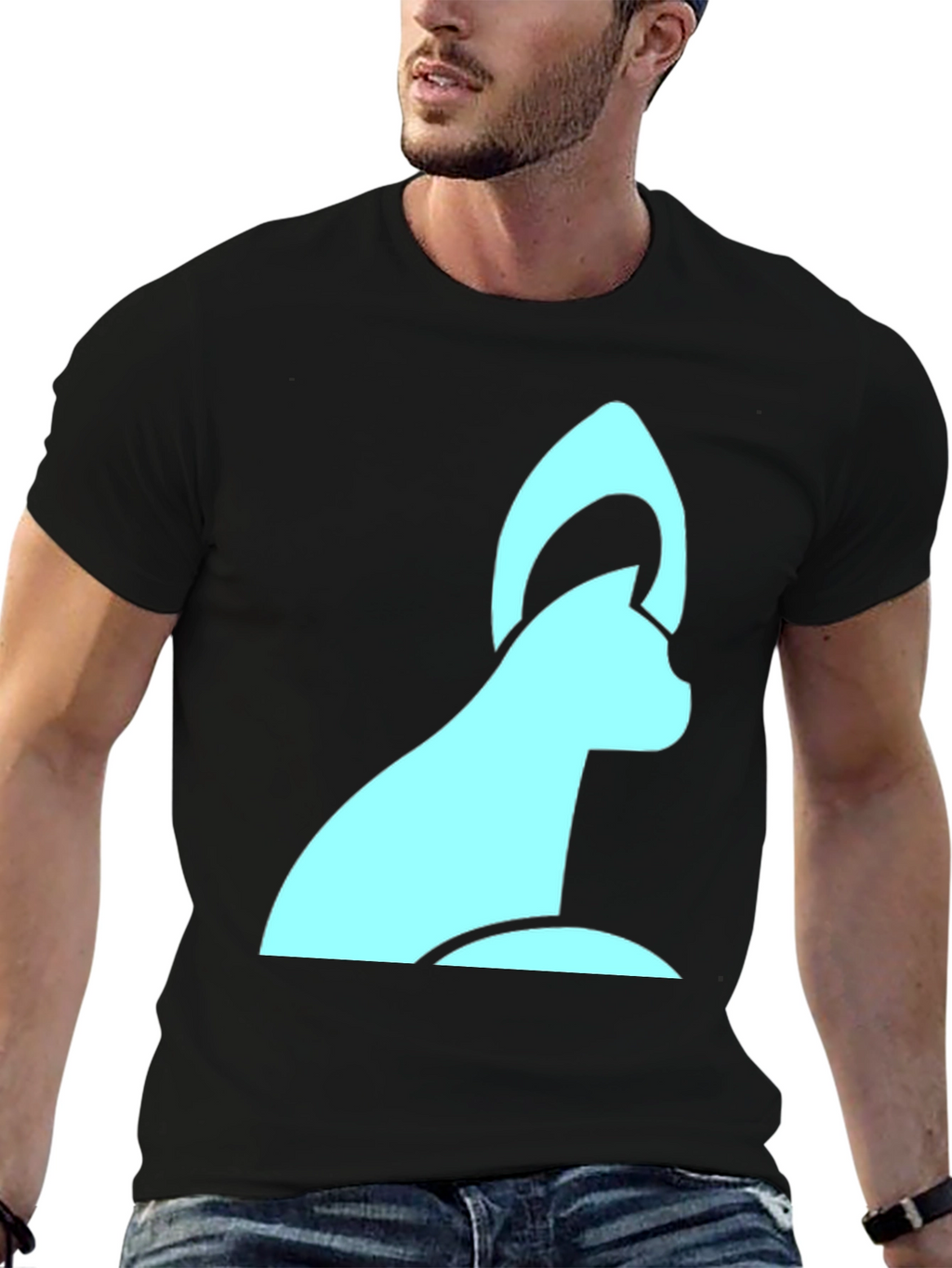 Modern Cat Graphic Black T-Shirt