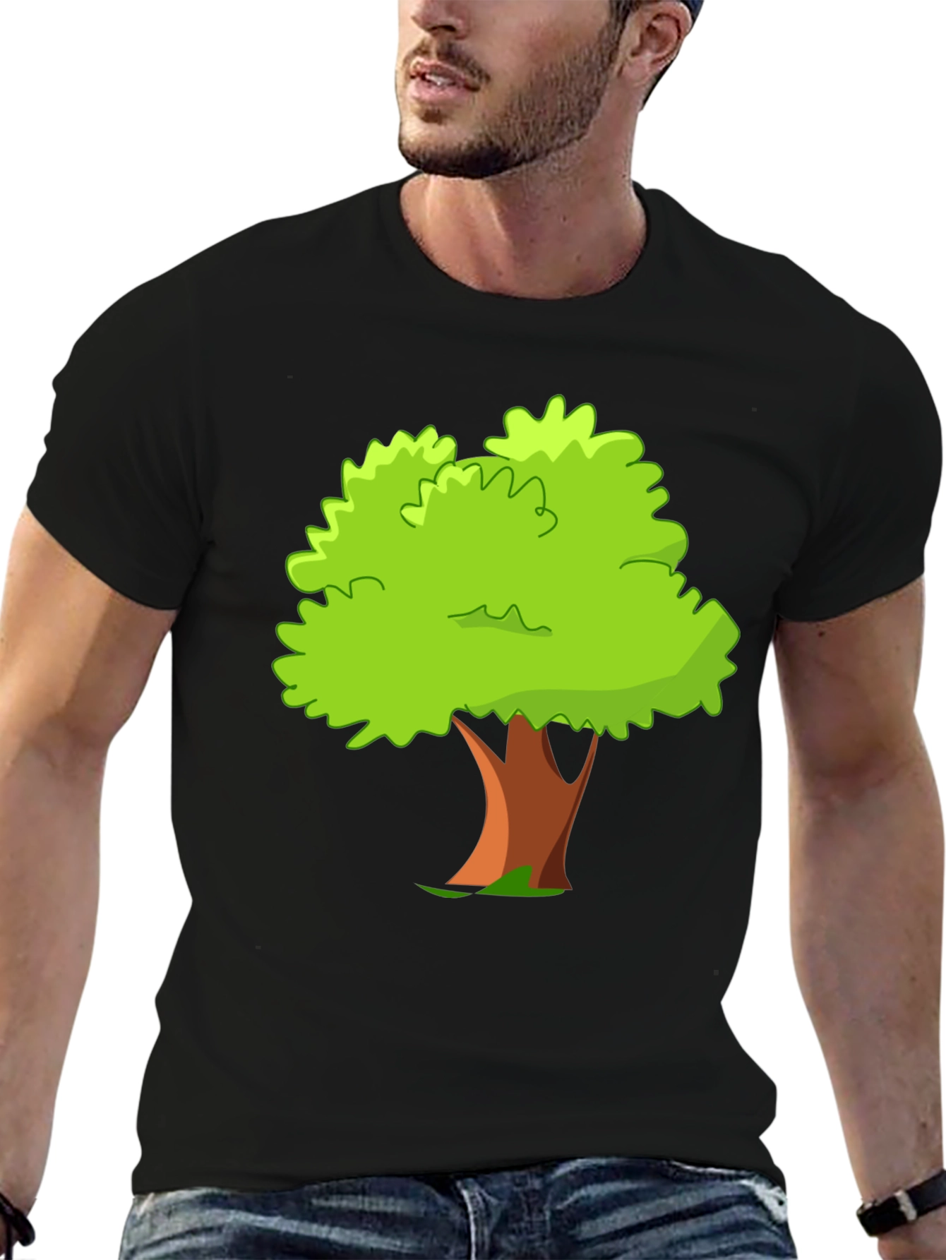 Cartoon Tree Graphic Black T-Shirt