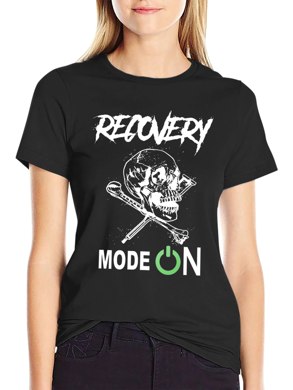 Recovery Mode On Skull Graphic Black T-Shirt