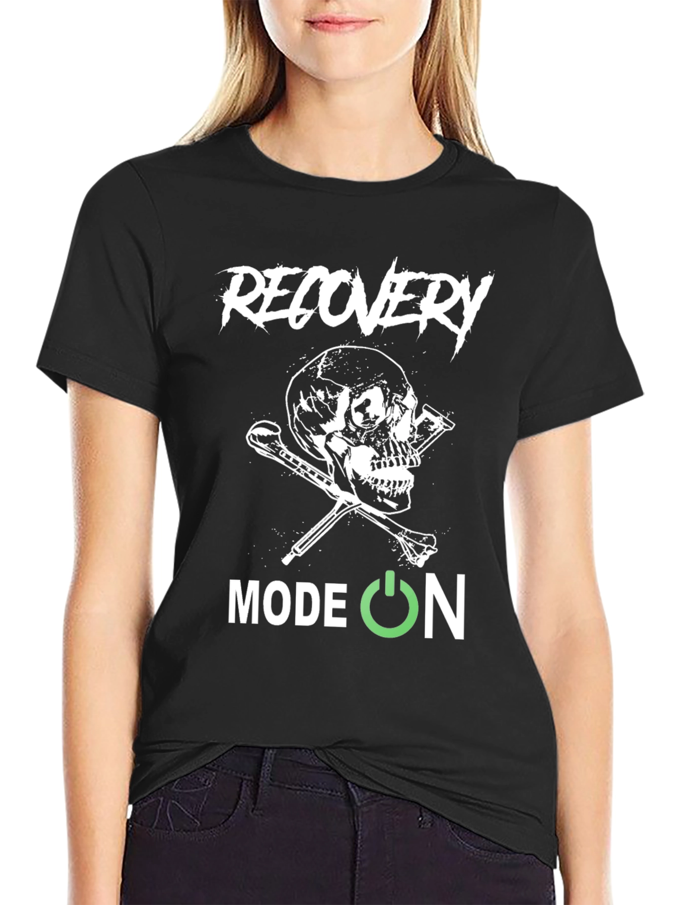 Recovery Mode On Skull Graphic Black T-Shirt