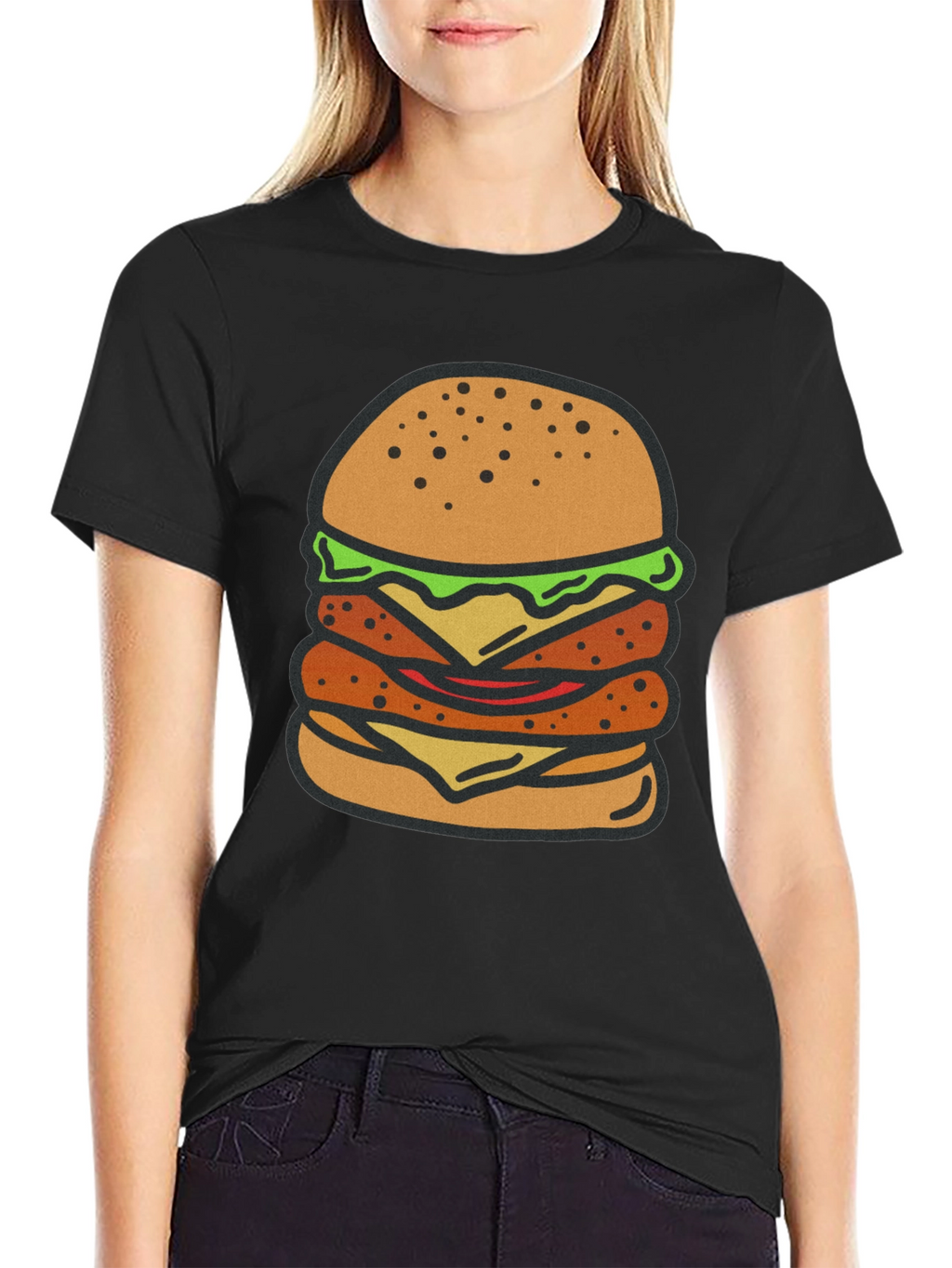 Burger Graphic Tee - Black Cotton T-Shirt