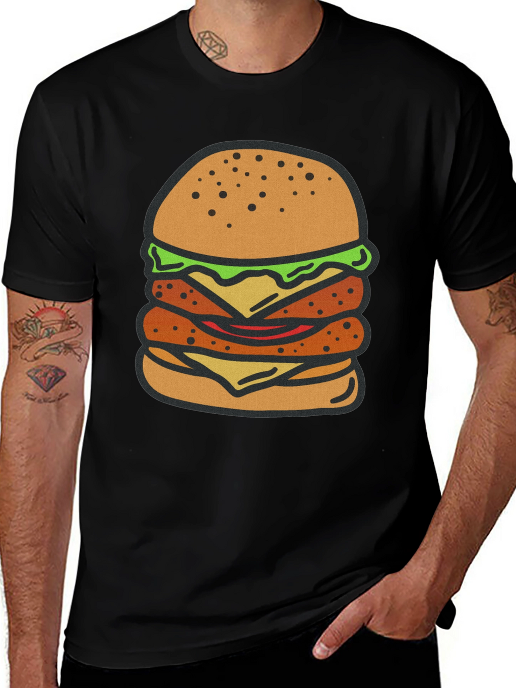 Burger Graphic Tee - Black Cotton T-Shirt
