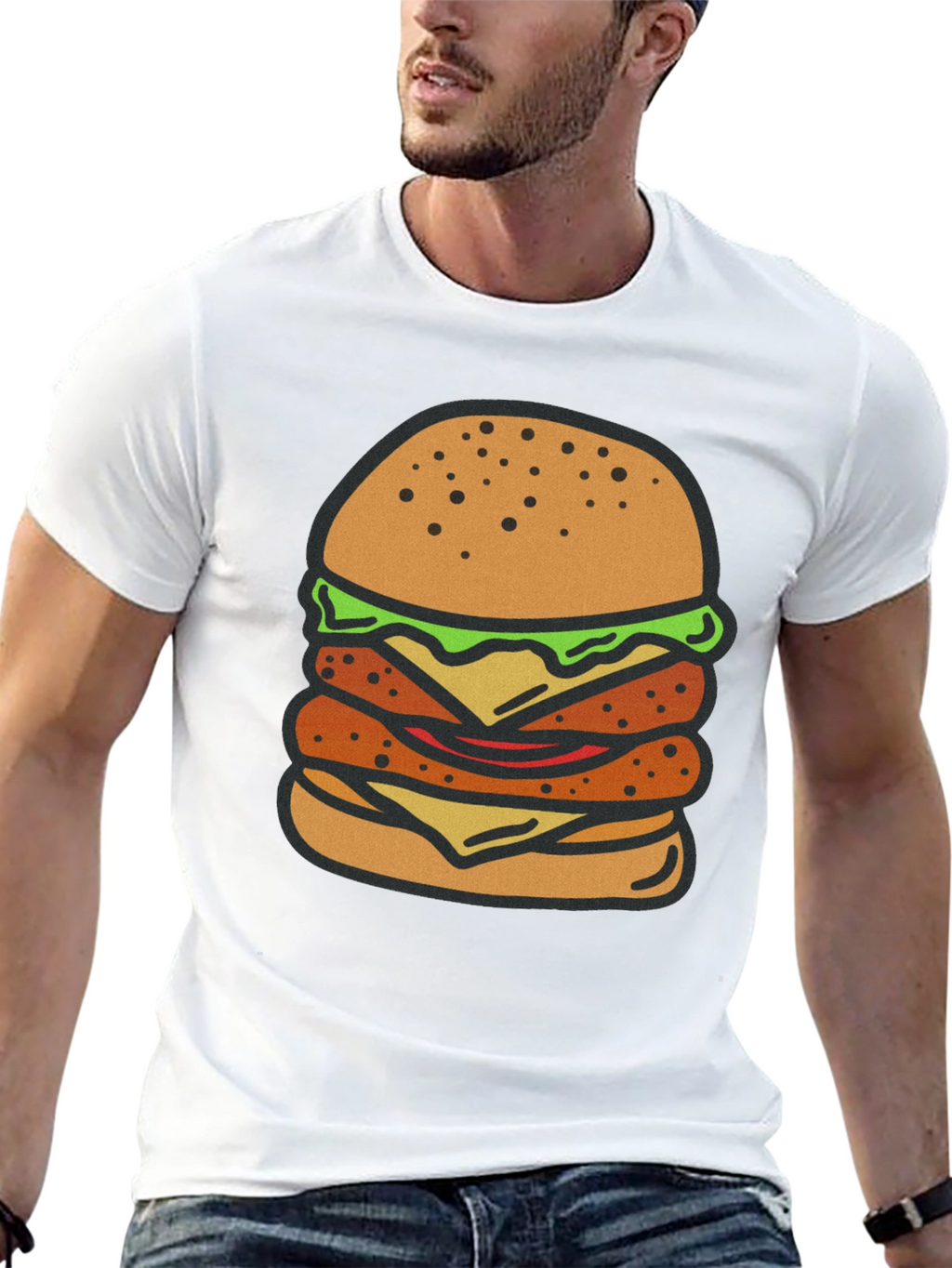 Burger Graphic Tee - Black Cotton T-Shirt