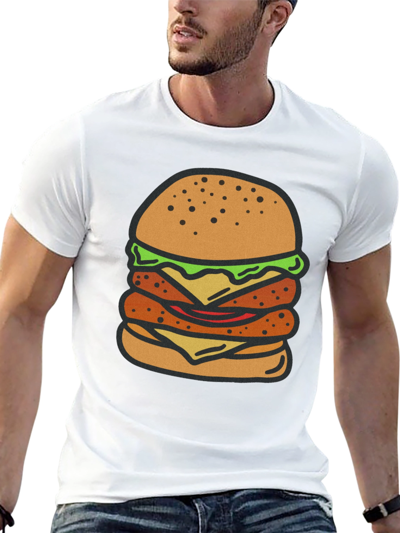 Burger Graphic Tee - Black Cotton T-Shirt