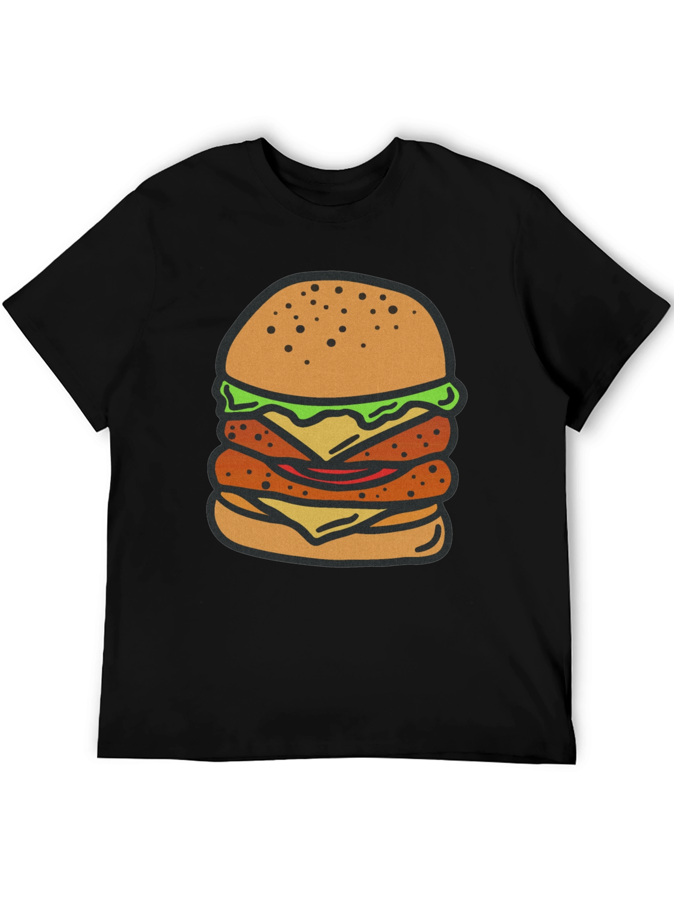 Burger Graphic Tee - Black Cotton T-Shirt