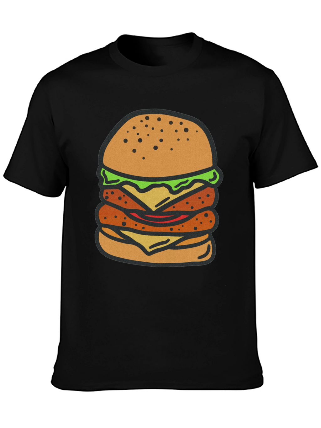 Burger Graphic Tee - Black Cotton T-Shirt